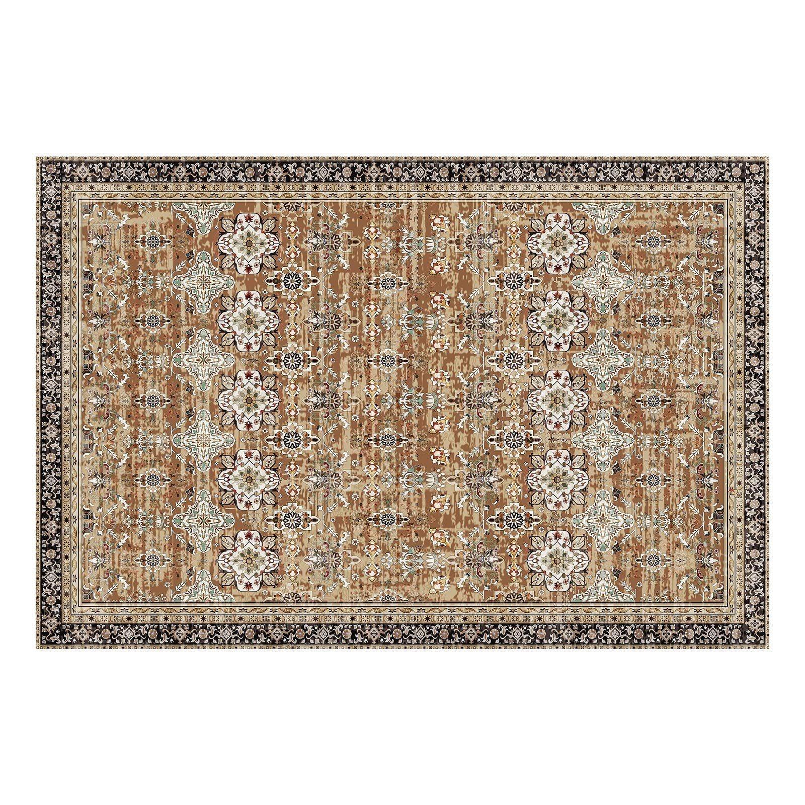 Area Rug, 1828.8x2743.2mm Large Washable Rug, Non-Slip Tear-Resistant Soft Carpet, Pet & Child Friendly Vintage Area Rugs, Indoor Mat for Bedroom, Living Room, Kids Room, Entryway, Brown Green