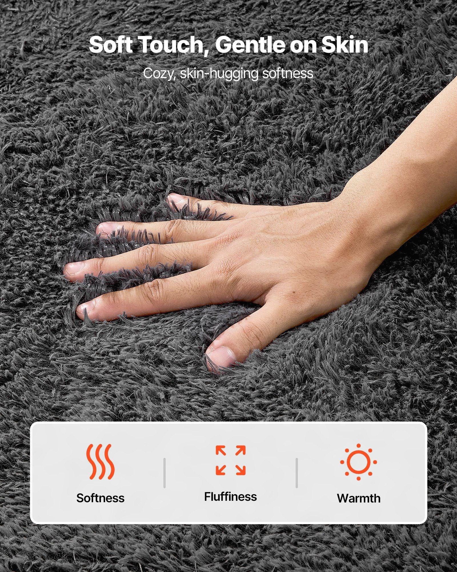 Indoor Plush Area Rugs, 1.52 x 2.44 m Soft Plush Carpet, Furry Shag Area Rugs for Living Room, Bedroom, Sunroom, Modern Home Decor Aesthetic, Non-Shedding, Non-Woven, Slip-Resistant, Dark Gray