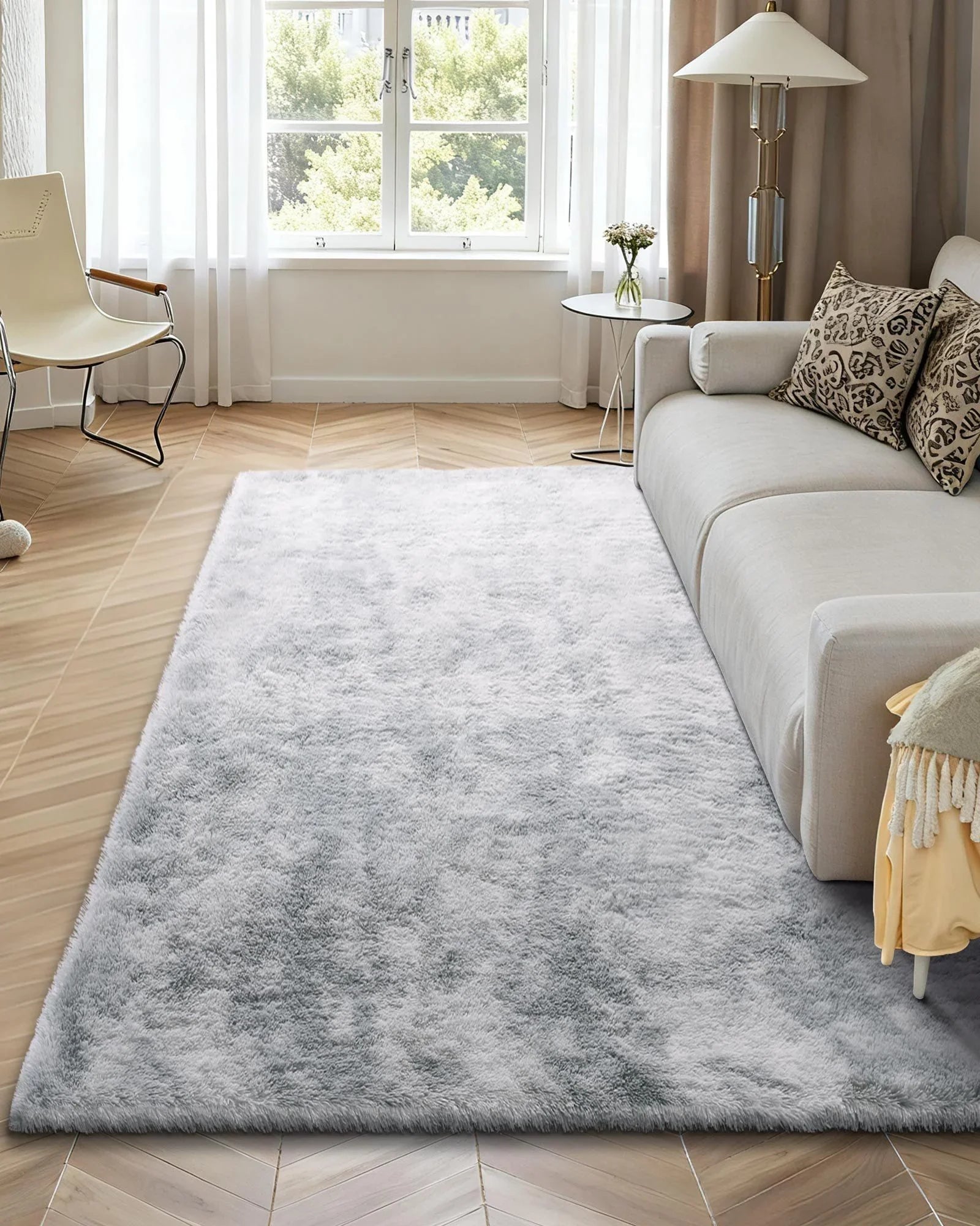 Indoor Plush Area Rugs, 1.83x2.74 m Soft Plush Carpet, FFurry Shag Area Rugs for Living Room, Bedroom, Modern Home Decor Aesthetic Long-Pile Rug, Non-Shedding, Slip-Resistant, Tie-Dye Light Gray