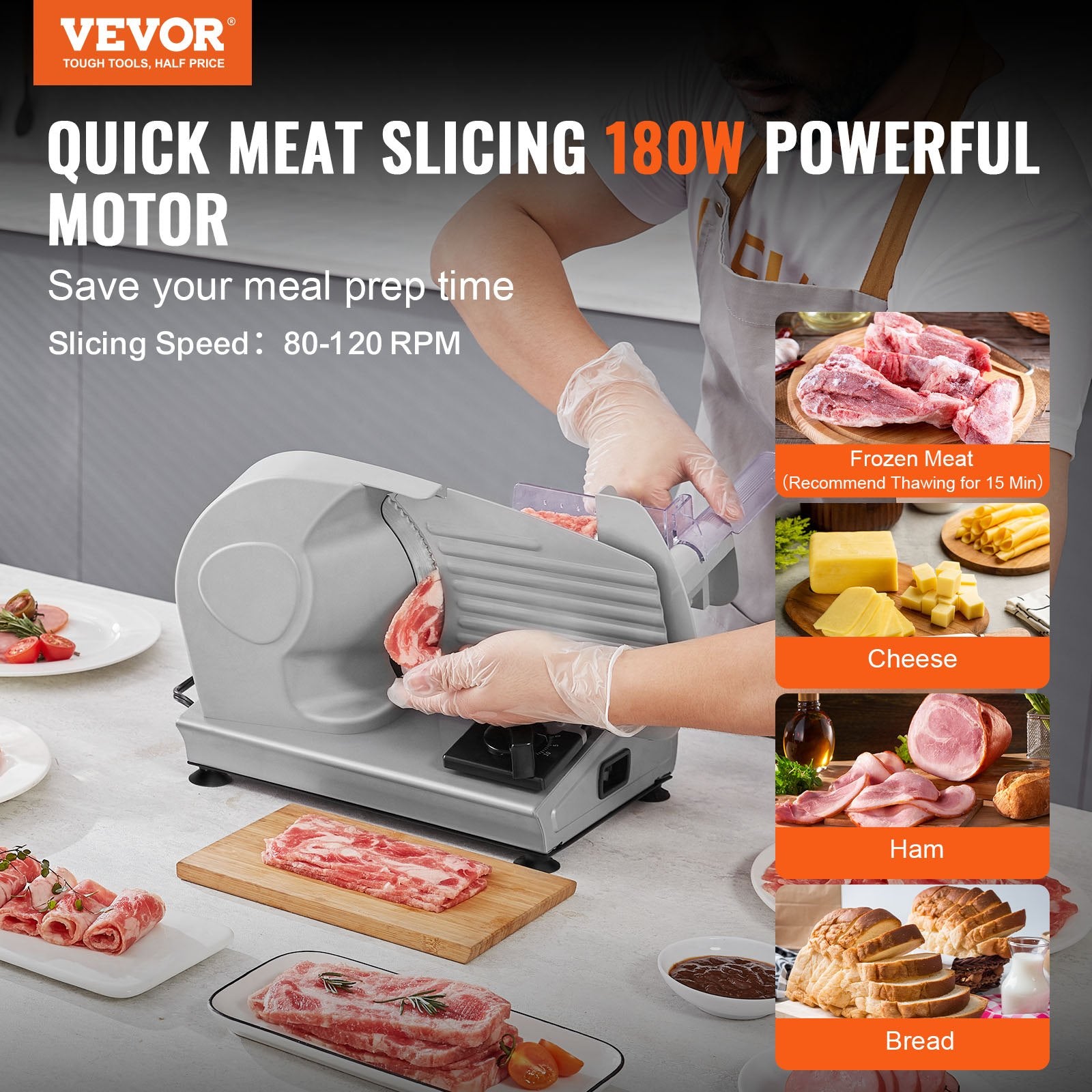 VEVOR Meat Slicer, 180W Electric Deli Food Slicer with 7.5