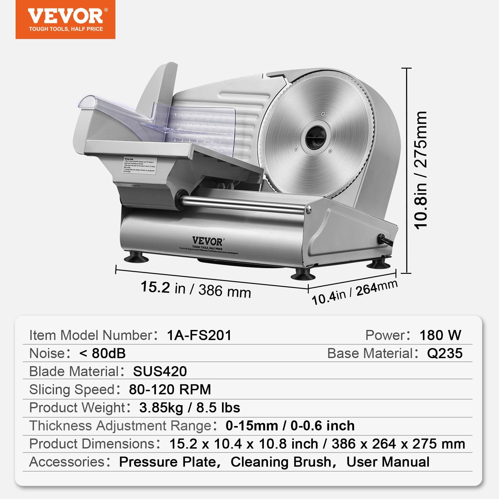 VEVOR Meat Slicer, 180W Electric Deli Food Slicer with 7.5