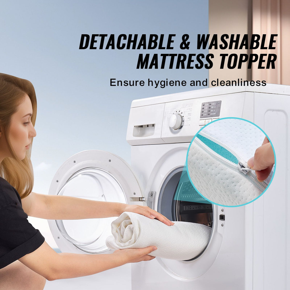 Queen Memory Foam Mattress Topper Detachable Washable 76.2mm Thick Pad