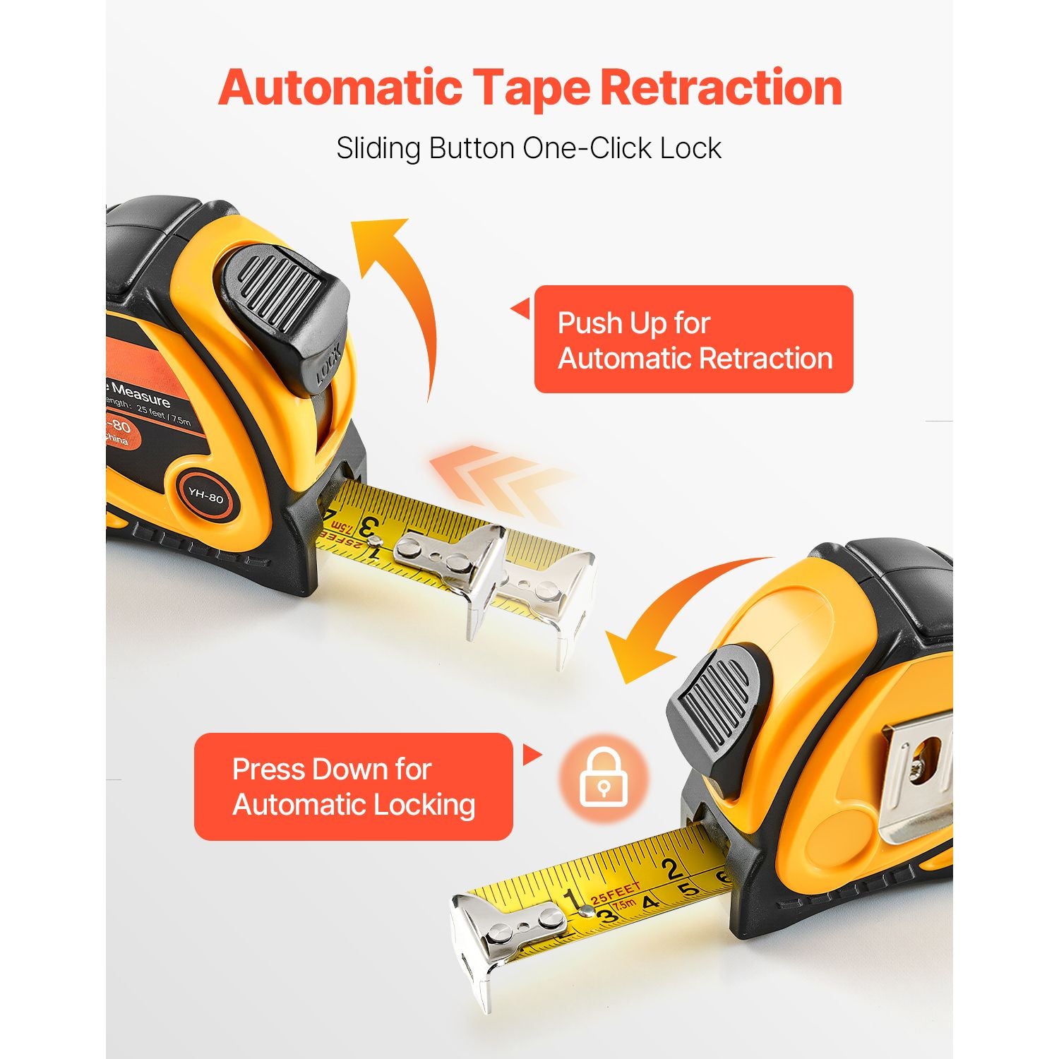 Tape Measure 7620mm Retractable Imperial Metric for Decoration