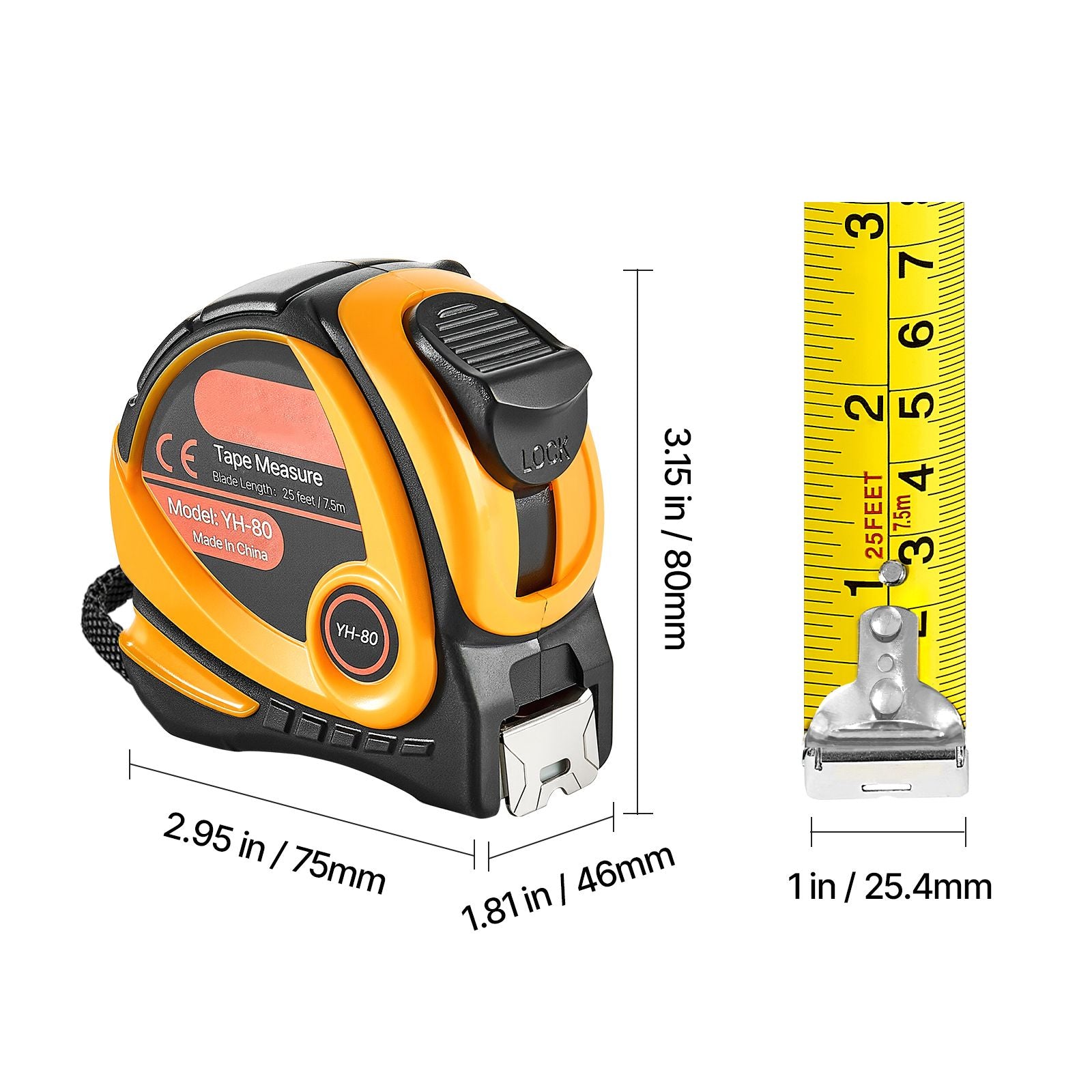 Tape Measure 7620mm Retractable Imperial Metric for Decoration