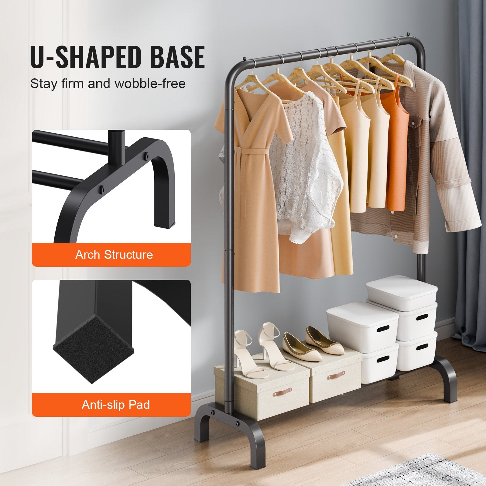 Clothes Rack, Heavy Duty Clothing Garment Rack with Hanging Rod and Bottom Storage Area, Clothing Rack for Bedroom Guest Room