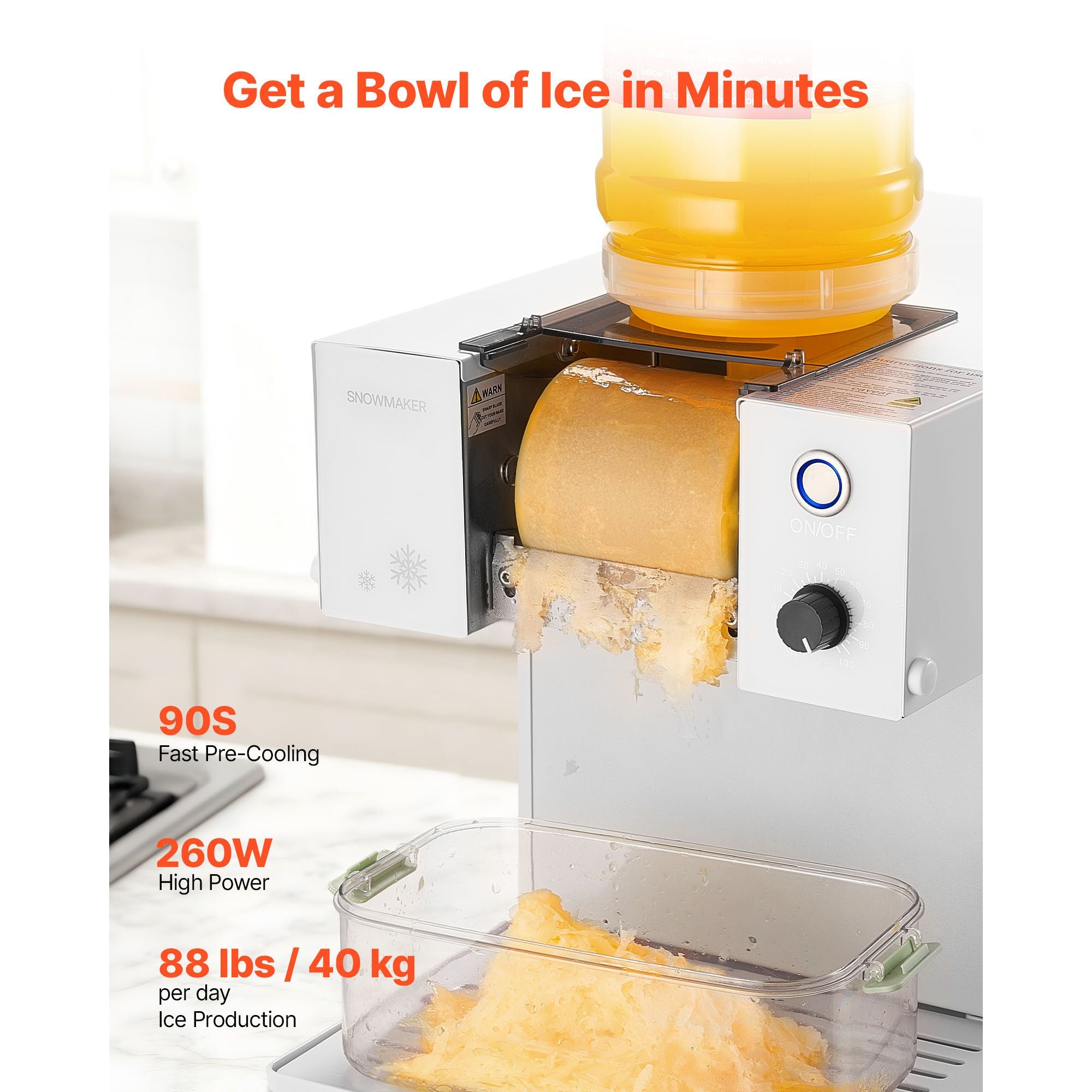 40KG/24H Snowflake Ice Machine Adjustable Speed Shaved Ice Maker