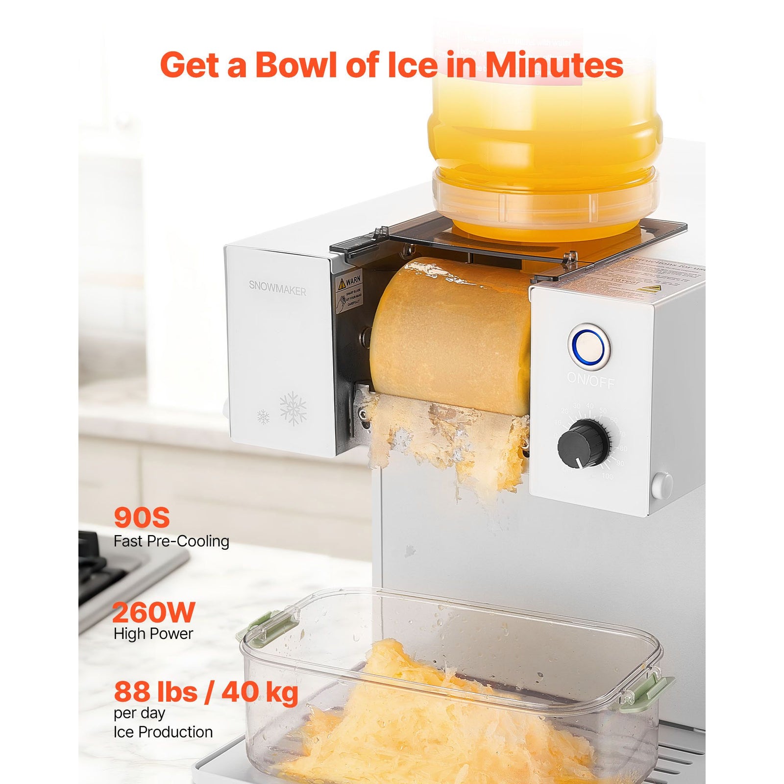 40KG/24H Snowflake Ice Machine Adjustable Speed Shaved Ice Maker
