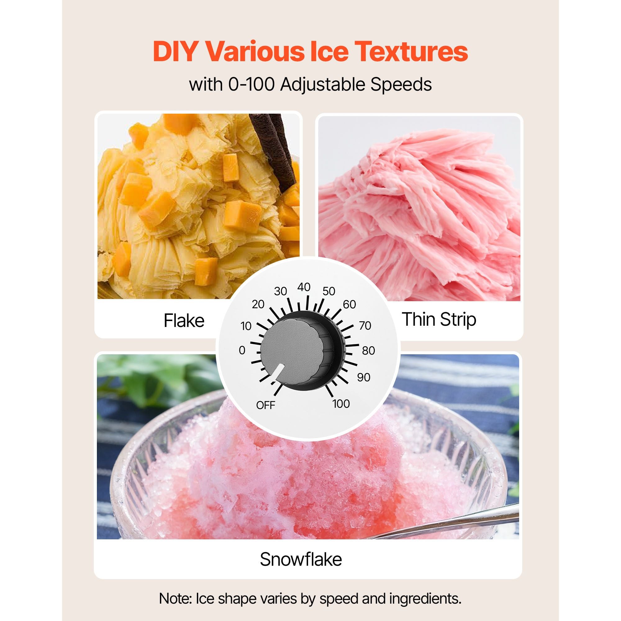 40KG/24H Snowflake Ice Machine Adjustable Speed Shaved Ice Maker