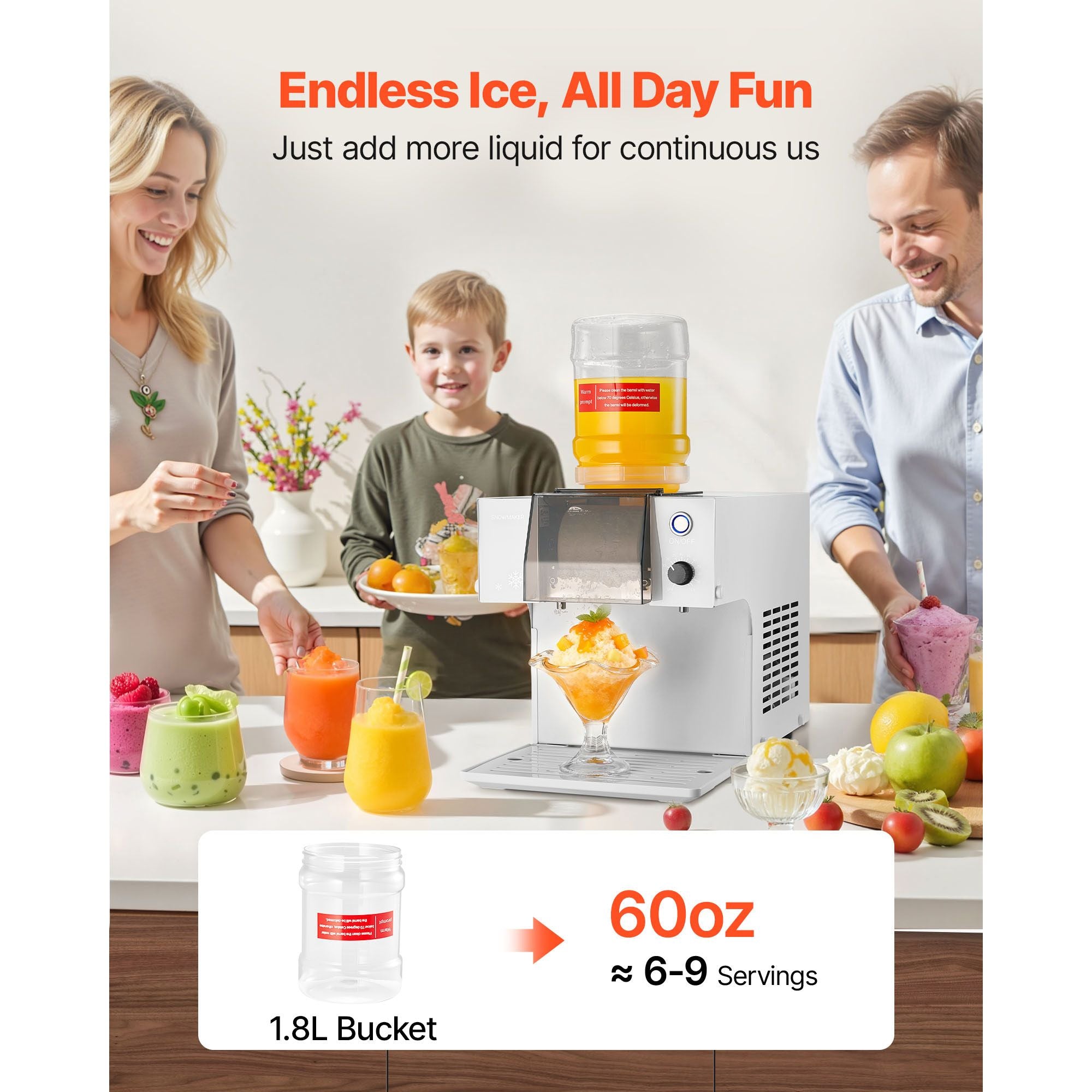 40KG/24H Snowflake Ice Machine Adjustable Speed Shaved Ice Maker