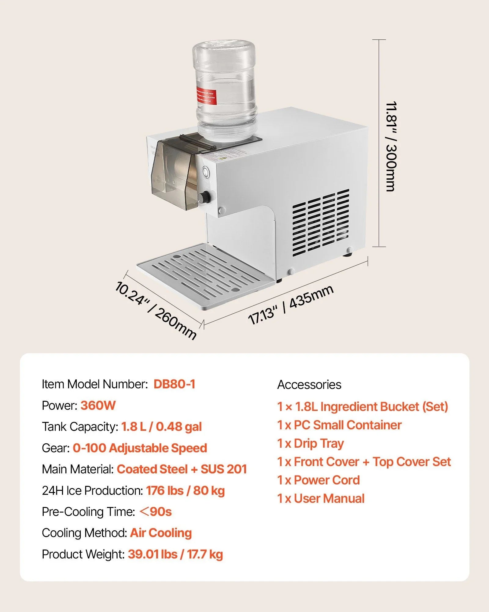 Snowflake Ice Machine, 80KG/24H Snowflake Ice Maker, Ice-Shaver Machine with Stainless Steel Blade, Electric Snow Cone Maker with 1.8L Tank, 90S Fast Pre-Cooling, for Home & Small Gatherings