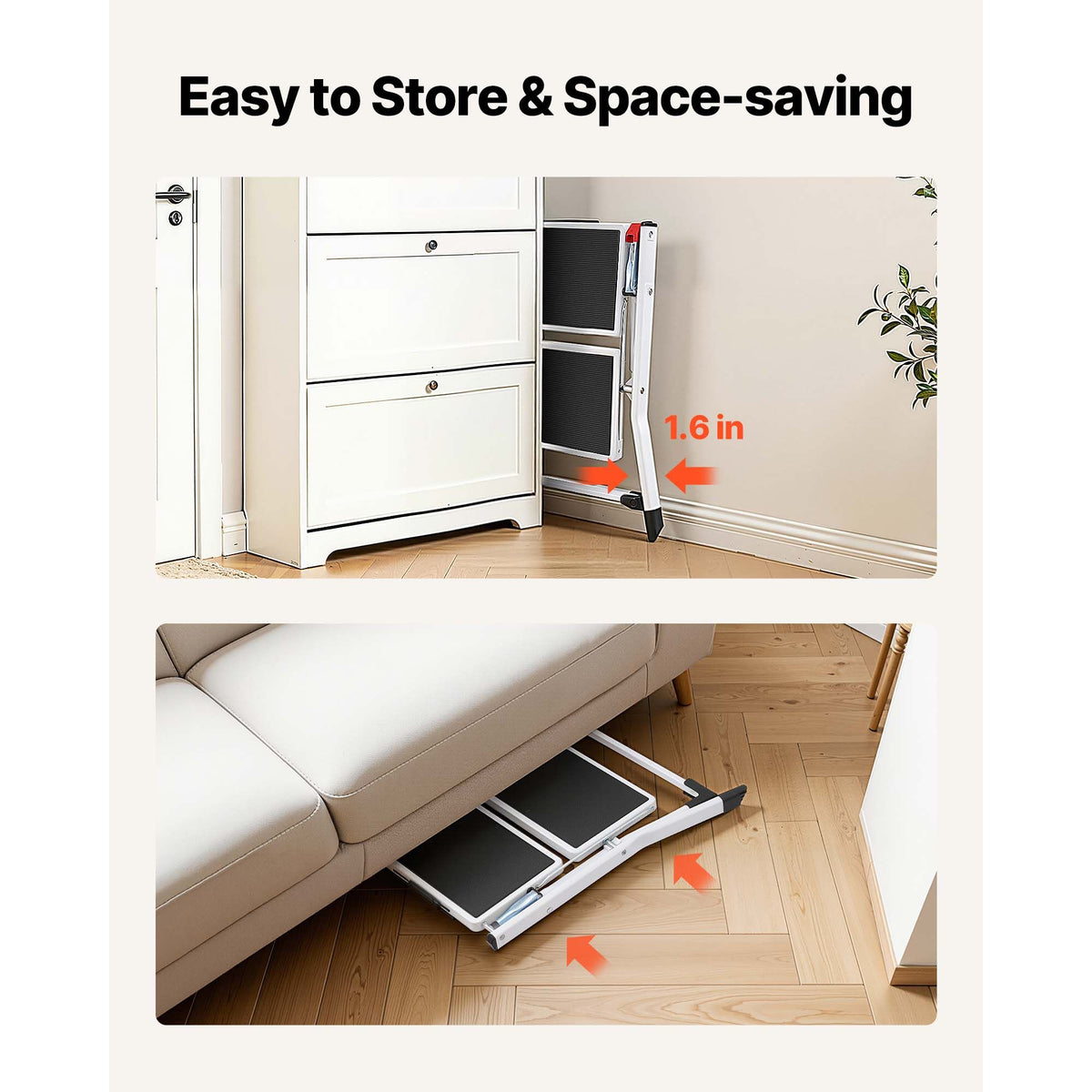 2 Step Folding Ladder Steel Step Stool 150kg Wide Anti Slip Platform