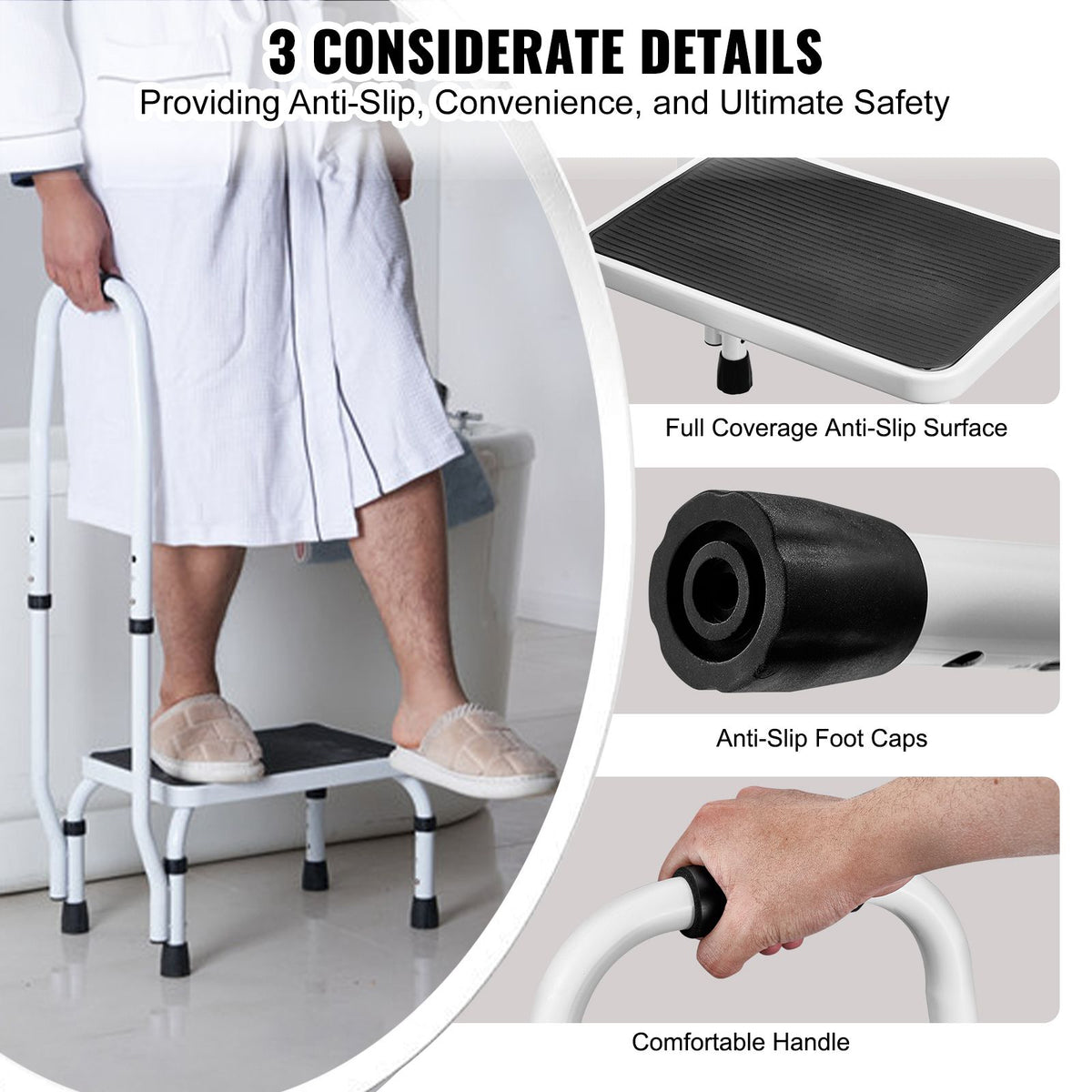 Adjustable 1 Step Stool with Handle 150kg Steel Non Slip Safety Ladder