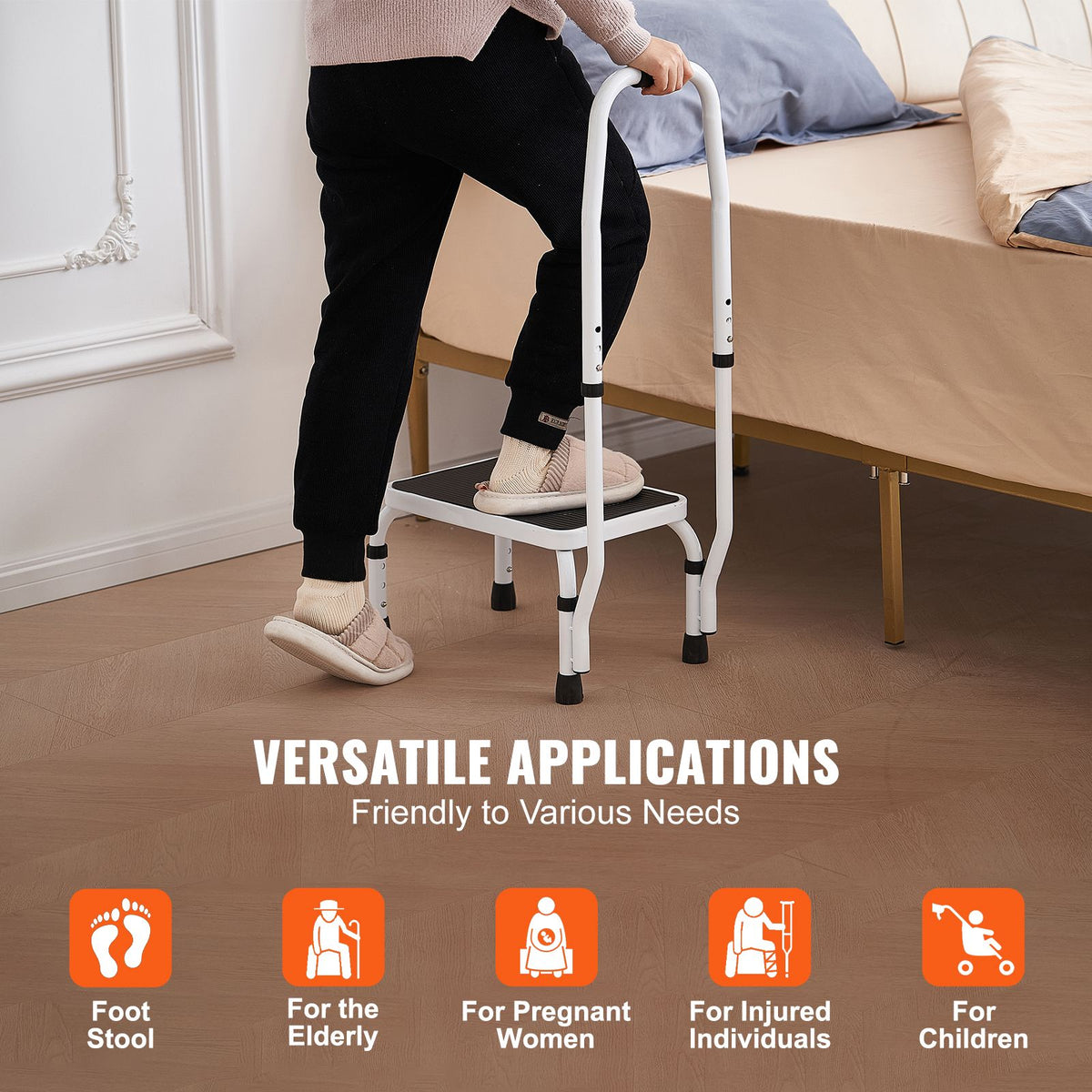 Adjustable 1 Step Stool with Handle 150kg Steel Non Slip Safety Ladder