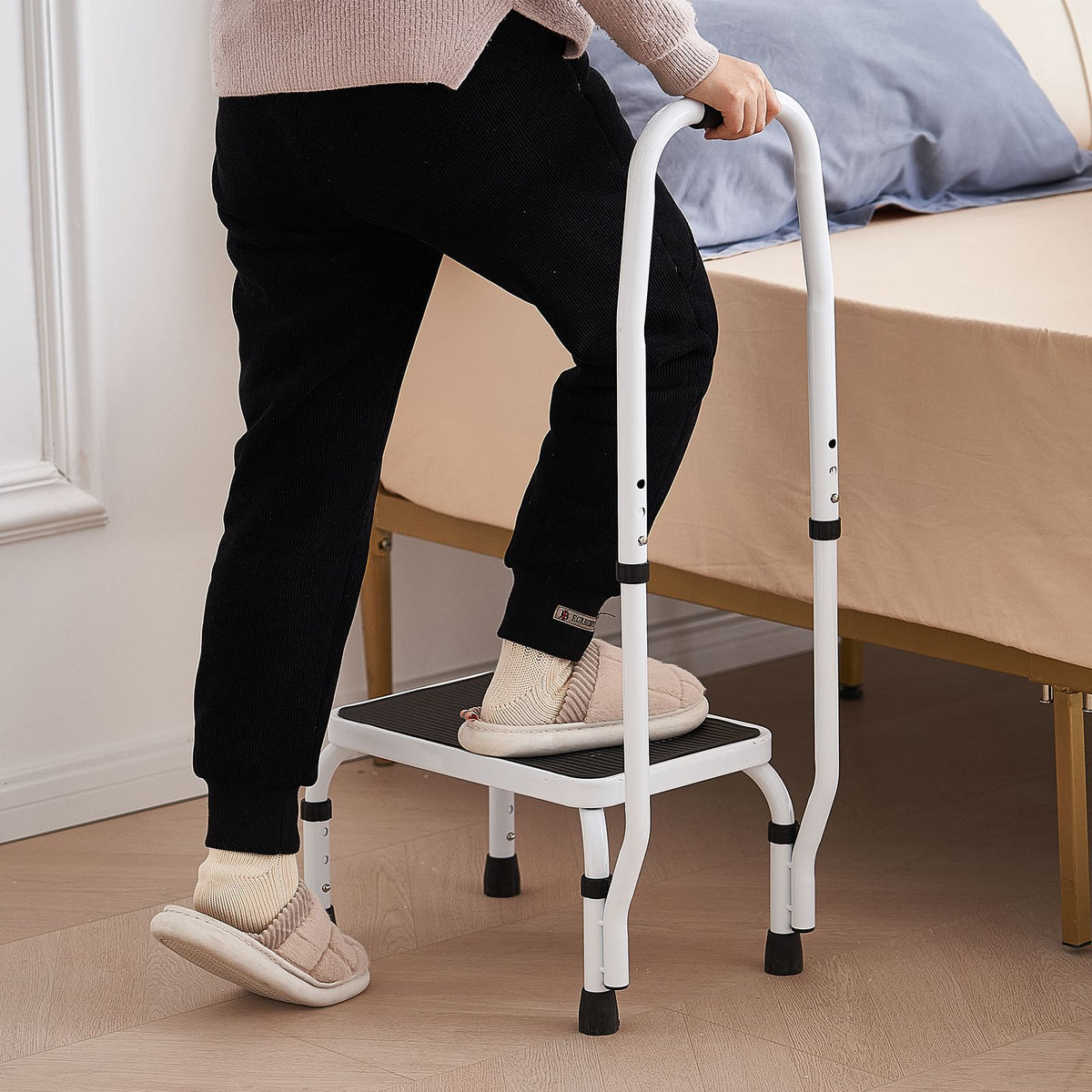 Adjustable 1 Step Stool with Handle 150kg Steel Non Slip Safety Ladder