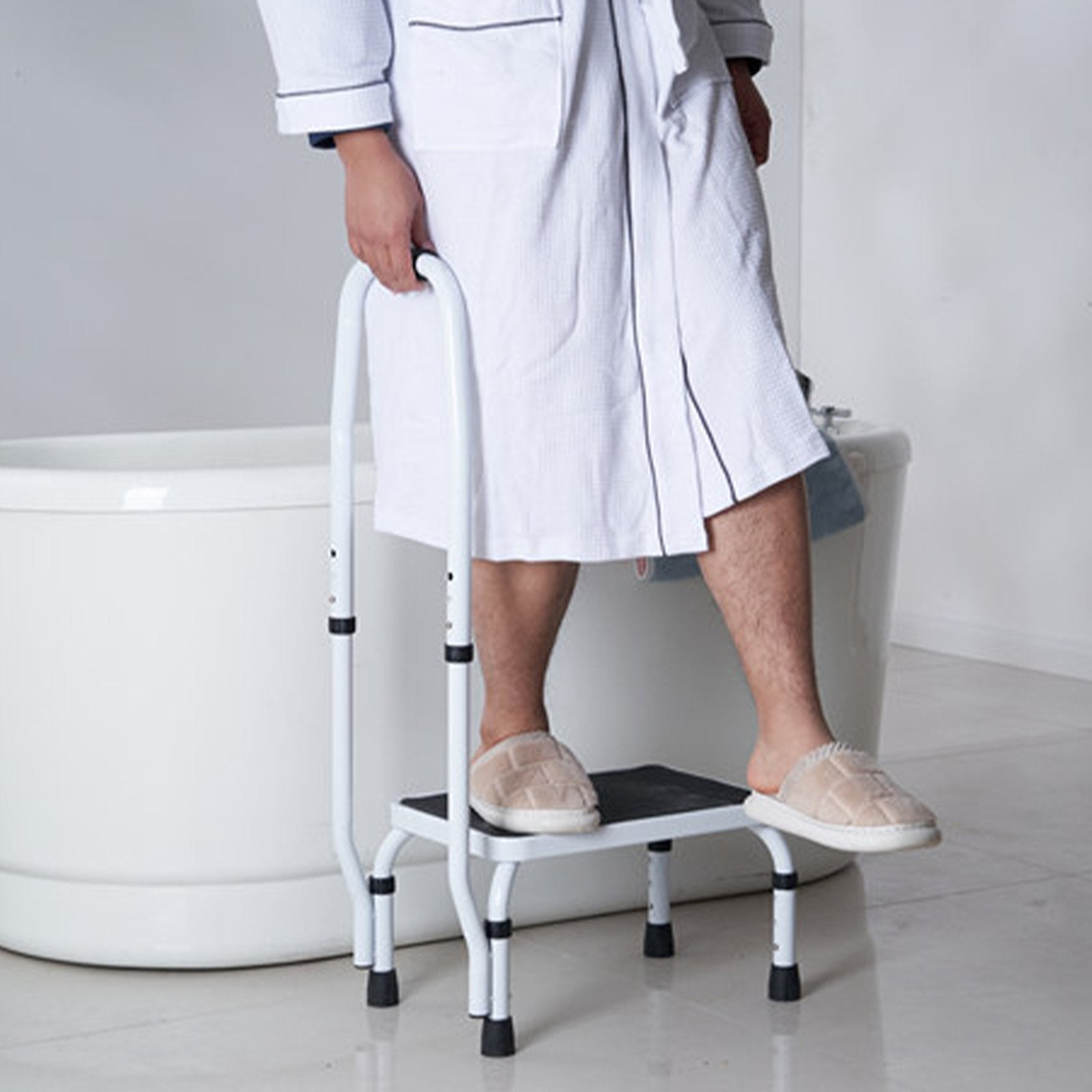 Step Stool 1-Step 150KG Capacity, 3 Adjustable Height with Handle Steel Step Ladder, Portable Toddler Step Stools for Adults, Non-Slip Sturdy Step Ladders for Office, RVs, Pets