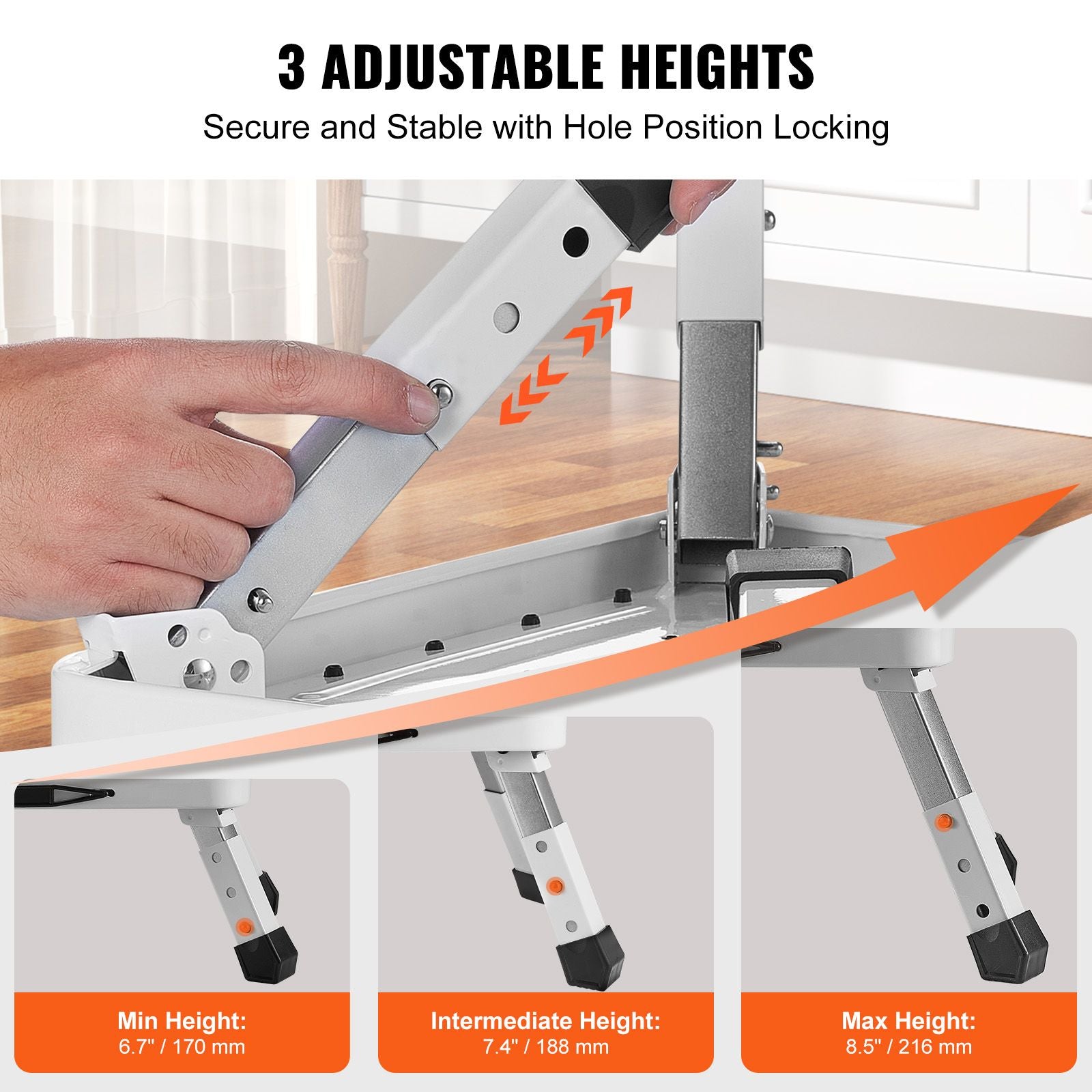 Step Stool 1-Step 150KG Capacity, Folding Steel Step Ladder 3 Adjustable Height, Portable Toddler Step Stools for Adults, Non-Slip Sturdy Step Ladders for Office, RVs, Pets, Bathrooms,Bedrooms