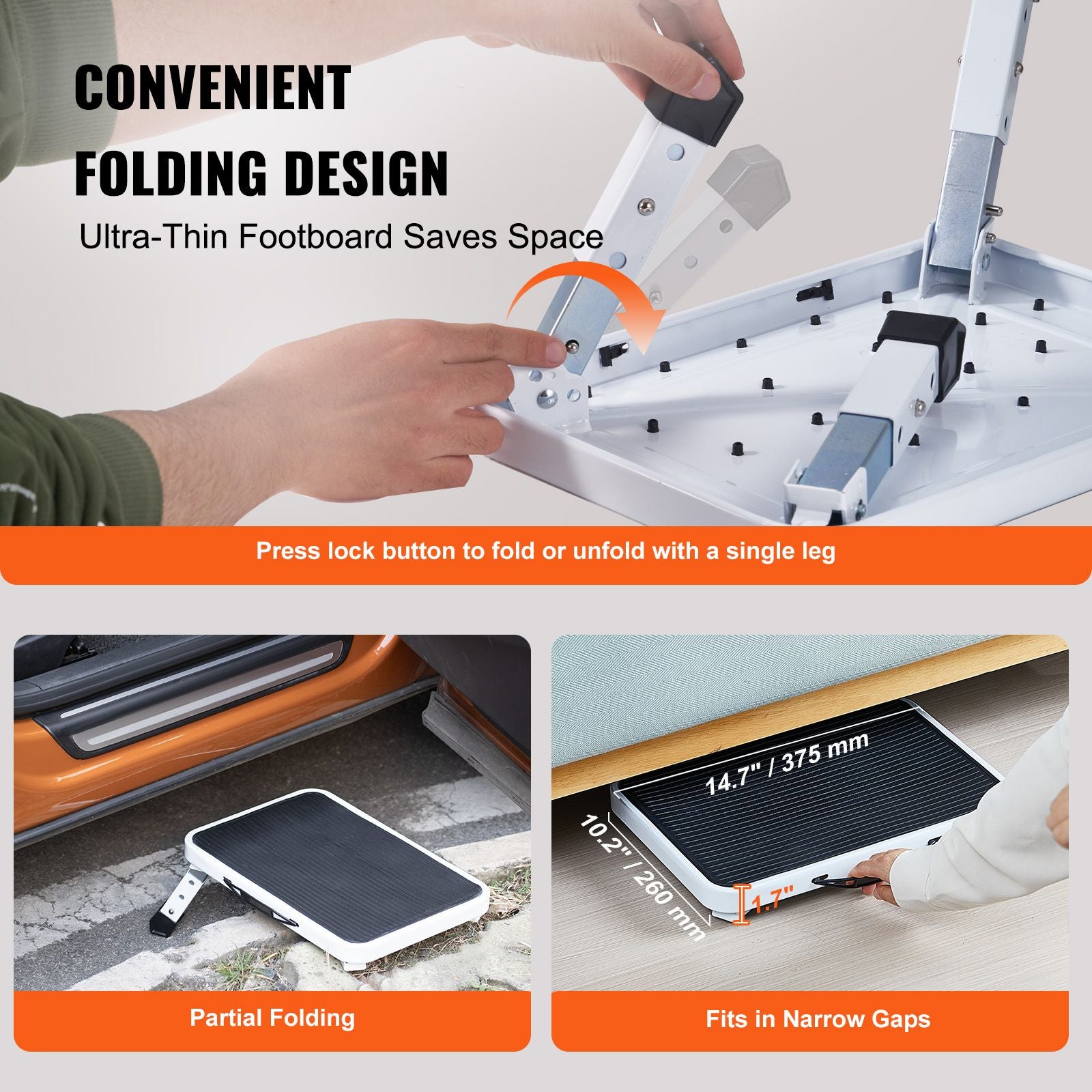 Step Stool 1-Step 150KG Capacity, Folding Steel Step Ladder 3 Adjustable Height, Portable Toddler Step Stools for Adults, Non-Slip Sturdy Step Ladders for Office, RVs, Pets, Bathrooms,Bedrooms