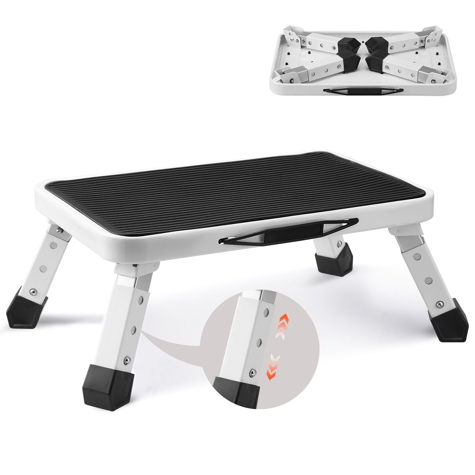 Step Stool 1-Step 150KG Capacity, Folding Steel Step Ladder 3 Adjustable Height, Portable Toddler Step Stools for Adults, Non-Slip Sturdy Step Ladders for Office, RVs, Pets, Bathrooms,Bedrooms