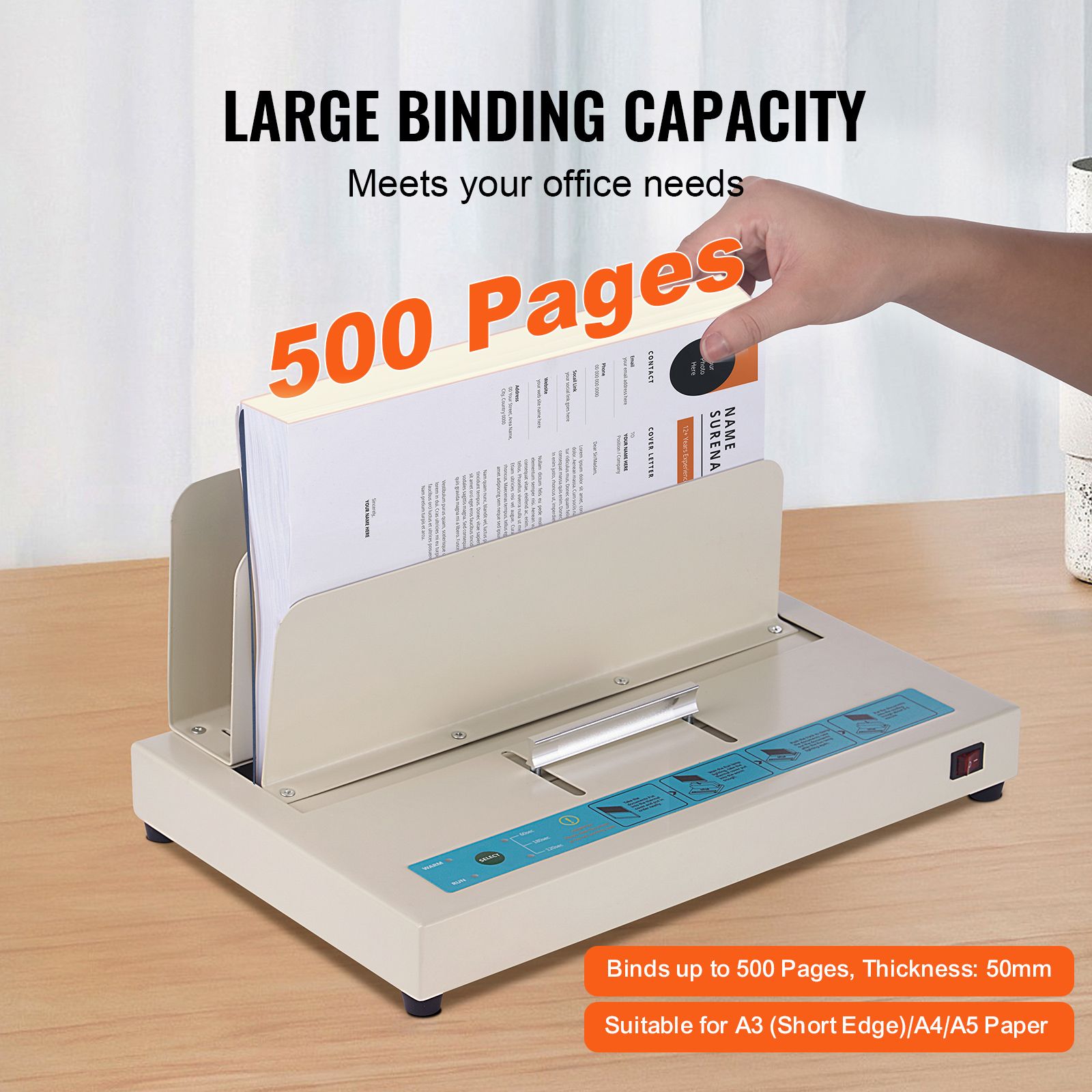 Thermal Binding Machine 500 Sheet A3 A4 A5 Book Binder 50mm Capacity