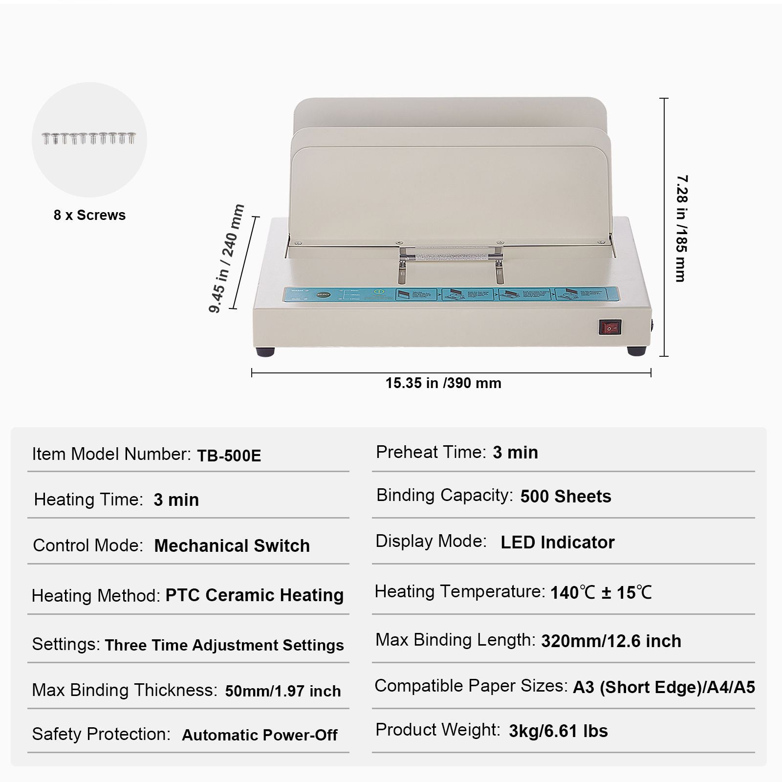 Thermal Binding Machine 500 Sheet A3 A4 A5 Book Binder 50mm Capacity