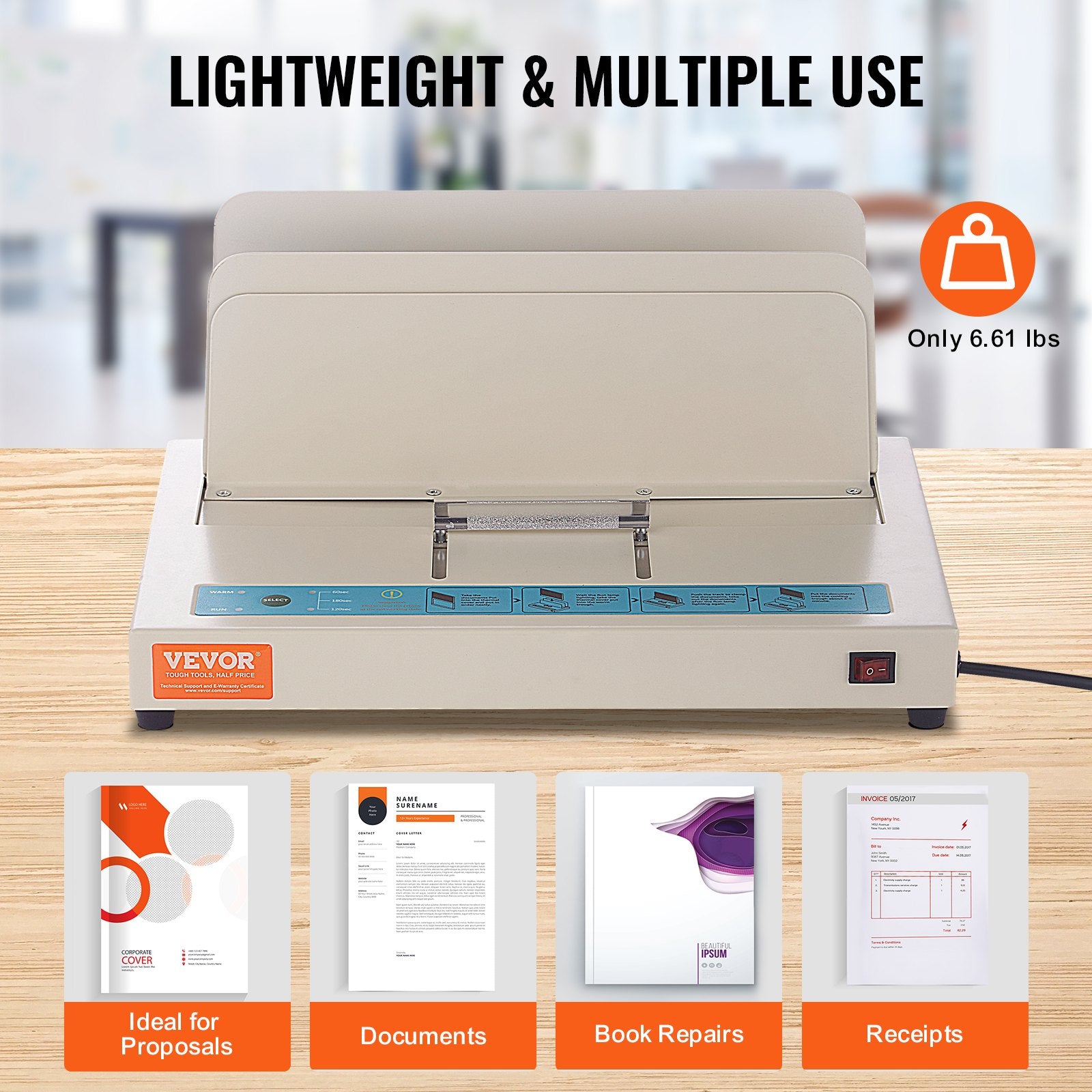 Thermal Binding Machine, 500 Sheets Capacity Book Binding Machine, Thermal Book Binder 50mm Binding Thickness A3(Short Edge)/A4/A5 Document, with Infrared Optical Detection