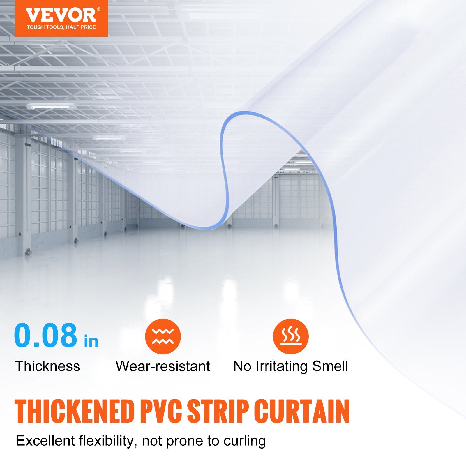 Strip Curtain, 75' Length x 8" Width x 0.08" Thickness, Clear PVC Smooth Curtain Strip Door Bulk Roll, Plastic Door Strips for Doorways of Supermarket, Garage, Warehouse, Barn, Pet Animal House