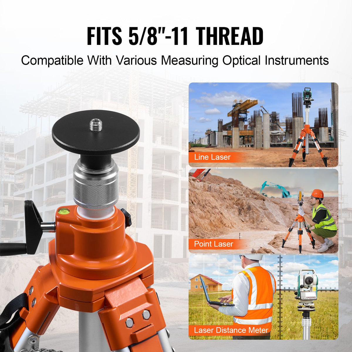 Laser Level Tripod Stand, 5/8-11 Thread, 27.16-67.71 In Height Adjustable