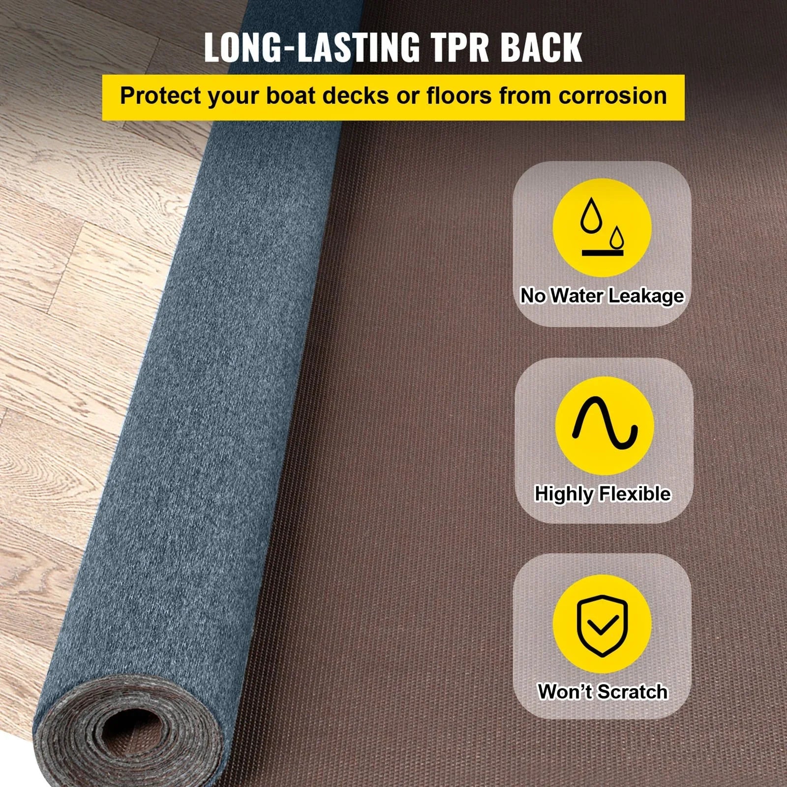 Gray Marine Carpet 6 ft x 36 ft, Boat Carpet Rugs, Indoor Outdoor Rugs for Patio Deck Anti-Slide TPR Water-Proof Back Outdoor Marine Carpeting Outdoor Carpet