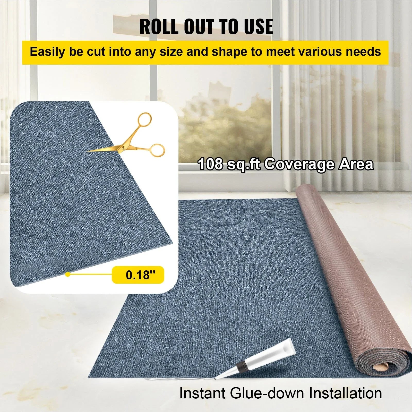 Gray Marine Carpet 6 ft x 36 ft, Boat Carpet Rugs, Indoor Outdoor Rugs for Patio Deck Anti-Slide TPR Water-Proof Back Outdoor Marine Carpeting Outdoor Carpet