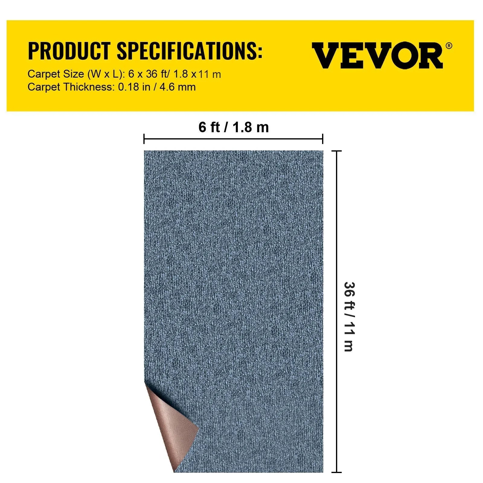 Gray Marine Carpet 6 ft x 36 ft, Boat Carpet Rugs, Indoor Outdoor Rugs for Patio Deck Anti-Slide TPR Water-Proof Back Outdoor Marine Carpeting Outdoor Carpet