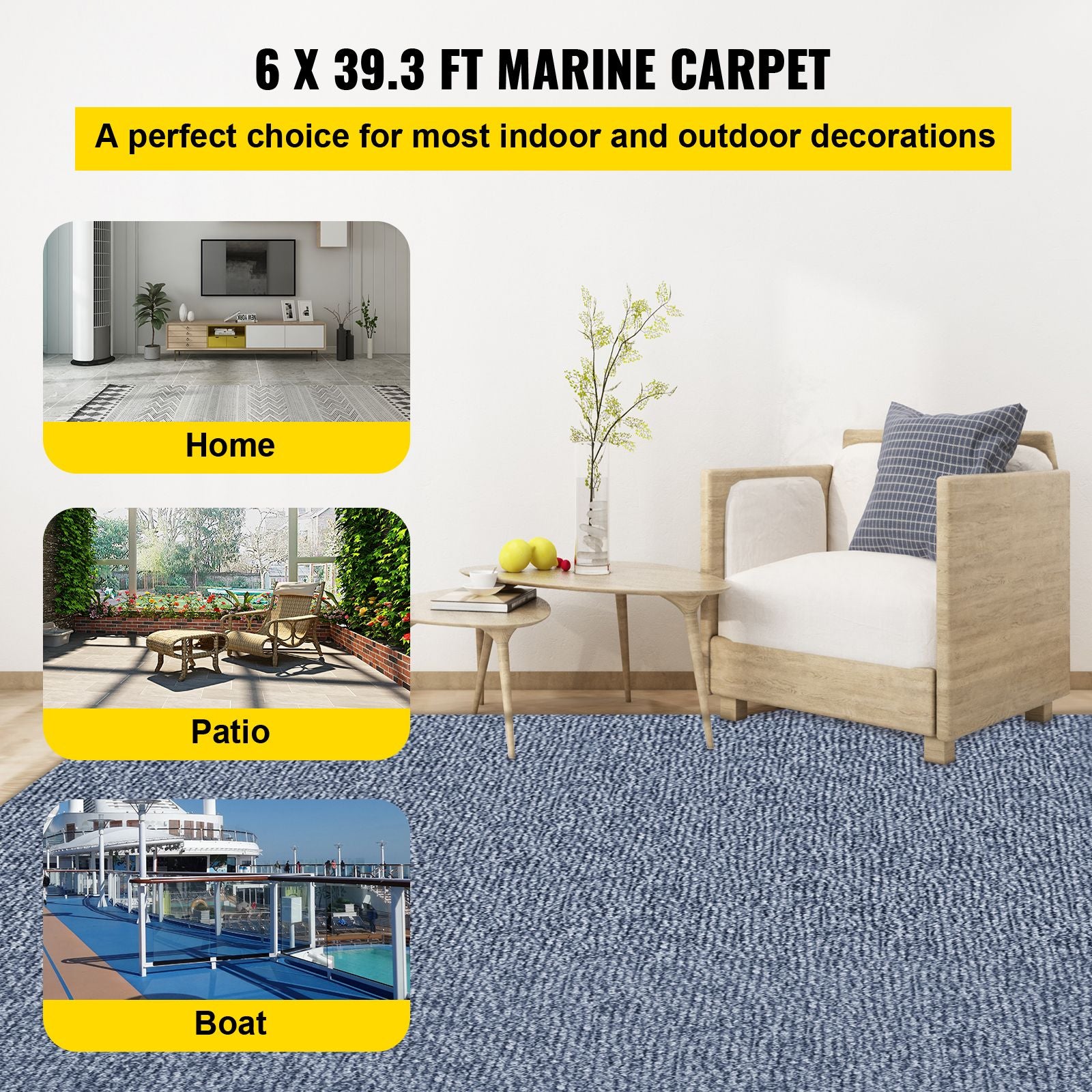 Gray Marine Carpet 6 ft x 39.3 ft Marine Carpeting Marine Grade Carpet for Boats with Waterproof Back Outdoor Rug for Patio Porch Deck Garage Outdoor Area Rug Runner Anti-Slide Porch Rug,1.8x12m
