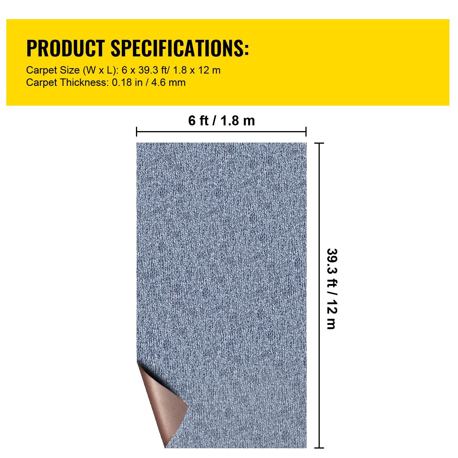 Gray Marine Carpet 6 ft x 39.3 ft Marine Carpeting Marine Grade Carpet for Boats with Waterproof Back Outdoor Rug for Patio Porch Deck Garage Outdoor Area Rug Runner Anti-Slide Porch Rug,1.8x12m