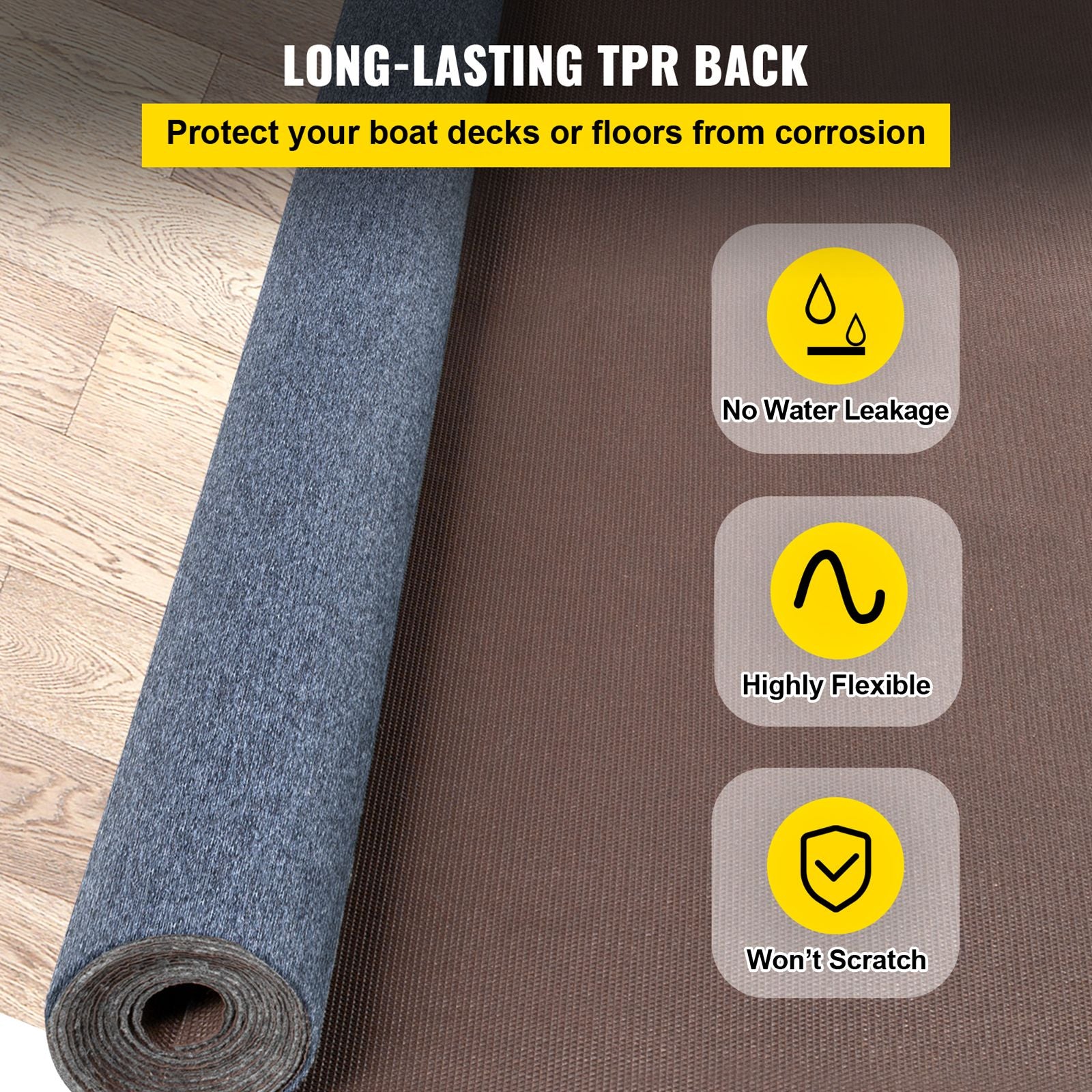 Marine Carpet 6x13ft Boat Area Rug Roll Cutpile In/Outdoor Patio Deck Gray, 1.8x4m