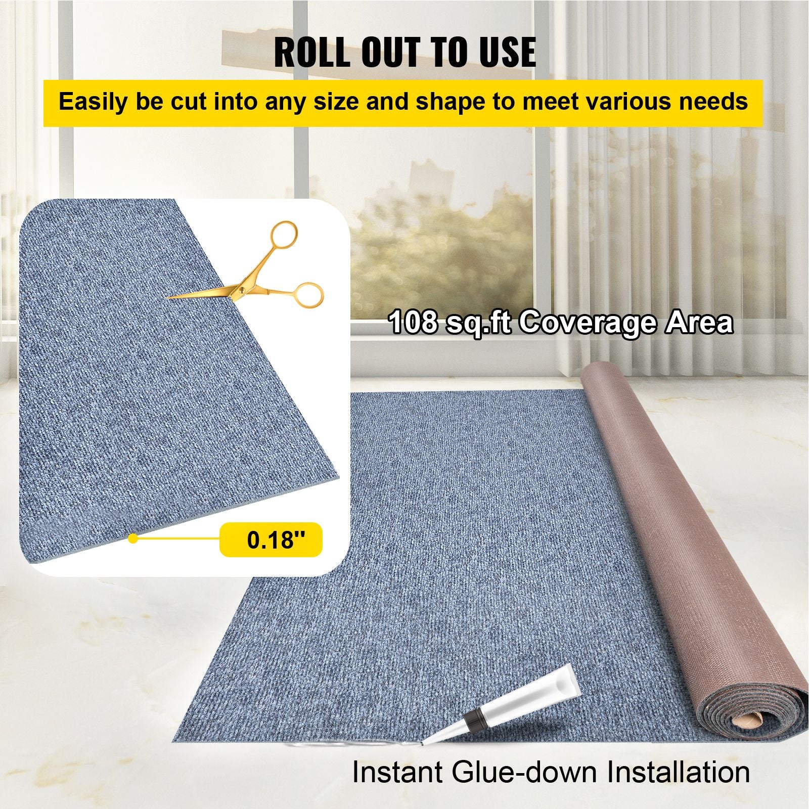 Marine Carpet 6x13ft Boat Area Rug Roll Cutpile In/Outdoor Patio Deck Gray, 1.8x4m
