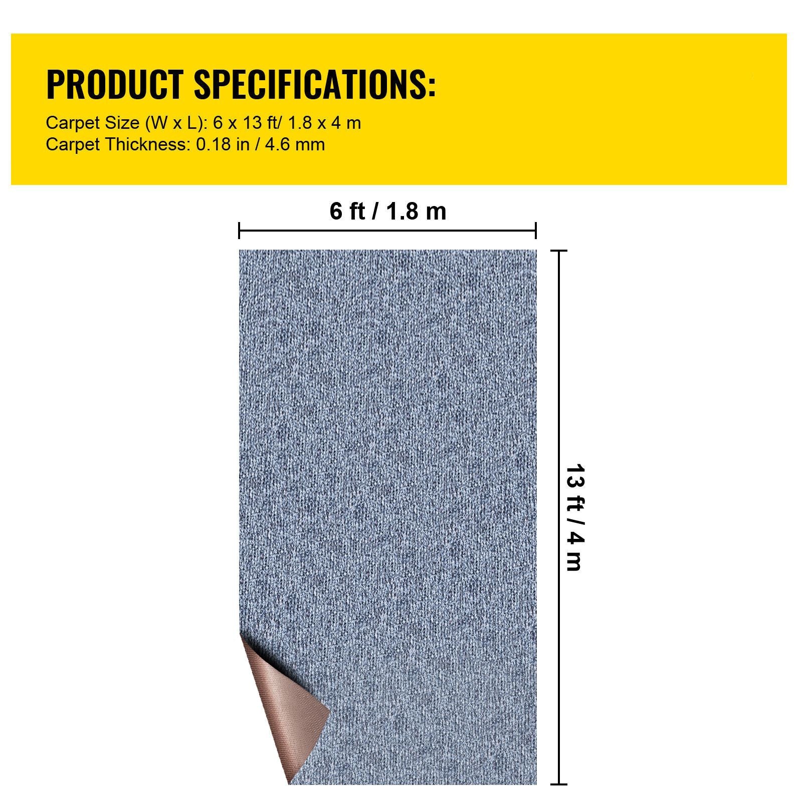 Marine Carpet 6x13ft Boat Area Rug Roll Cutpile In/Outdoor Patio Deck Gray, 1.8x4m