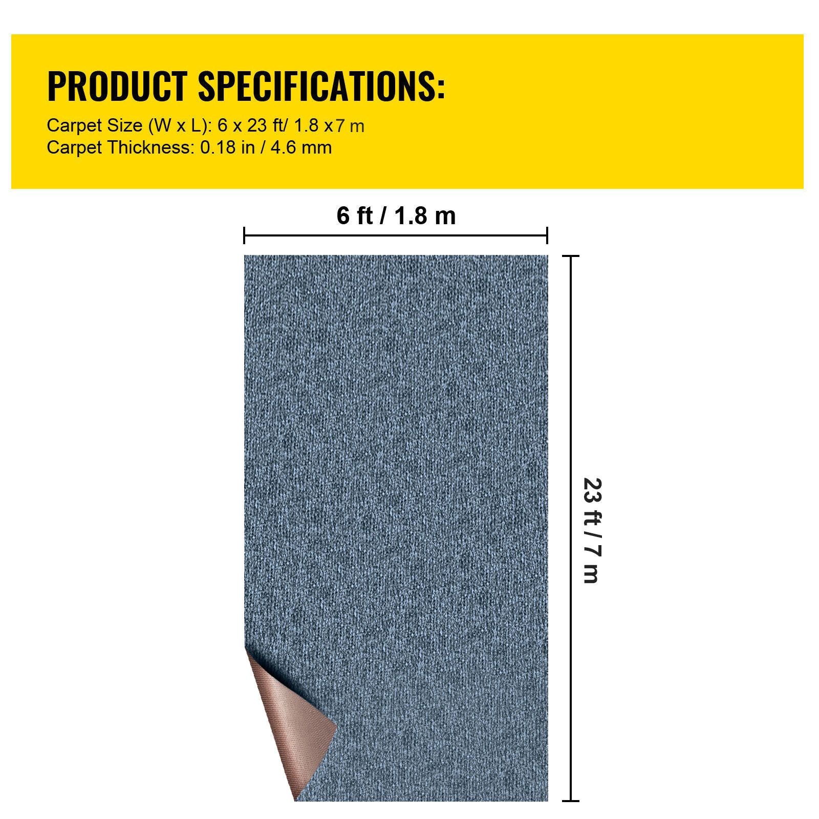 Gray Marine Carpet 6 ft x 23 ft Boat Carpet Rugs Indoor Outdoor Rugs for Patio Deck Anti-Slide TPR Water-Proof Back Cut Outdoor Marine Carpeting Easy Clean Outdoor Carpet Roll