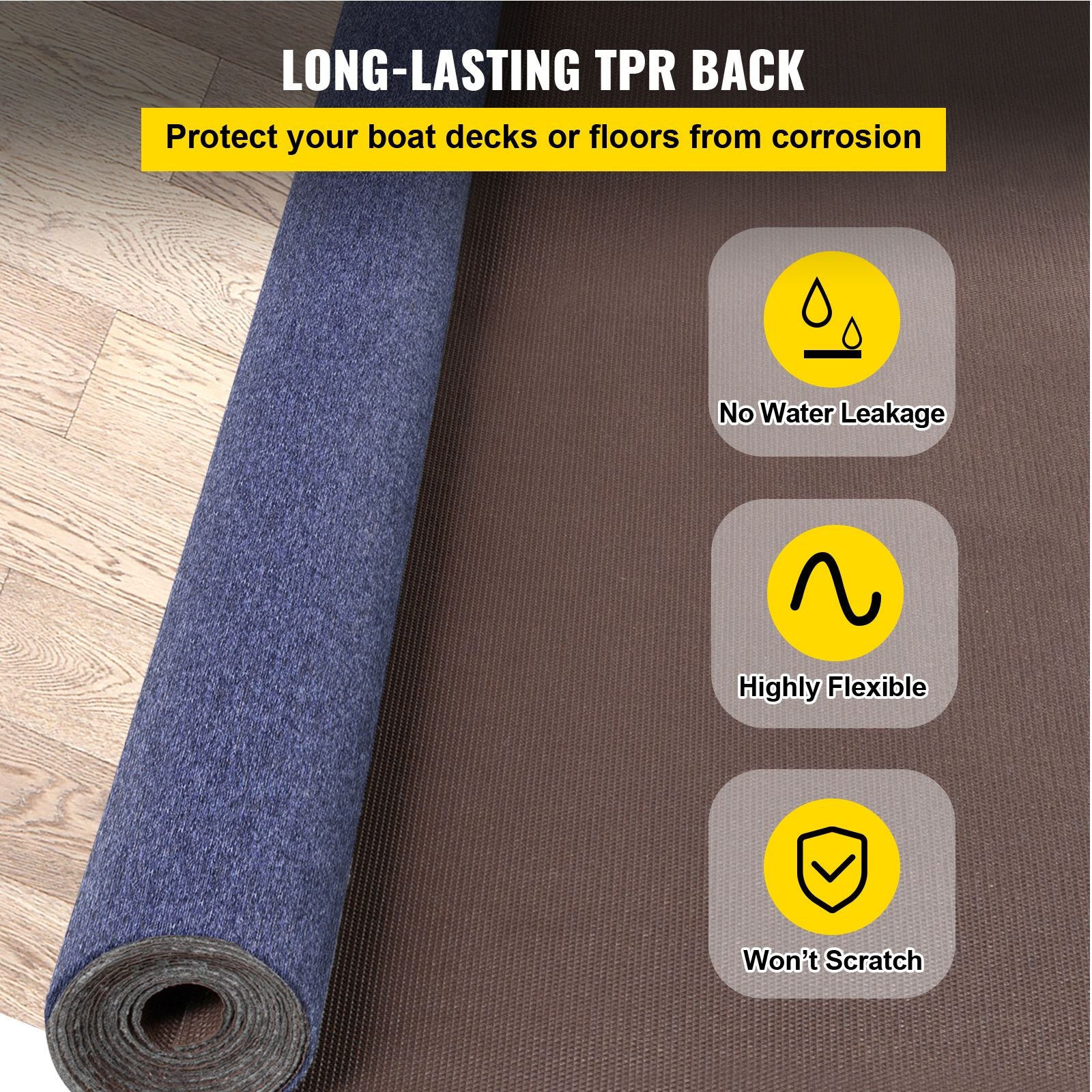 Deep Blue Marine Carpet 6 ft x 39.3 ft, Boat Carpet Rugs, Indoor Outdoor Rugs for Patio Deck Non-Slide TPR Water-Proof Back Outdoor Marine Carpeting Outdoor Carpet