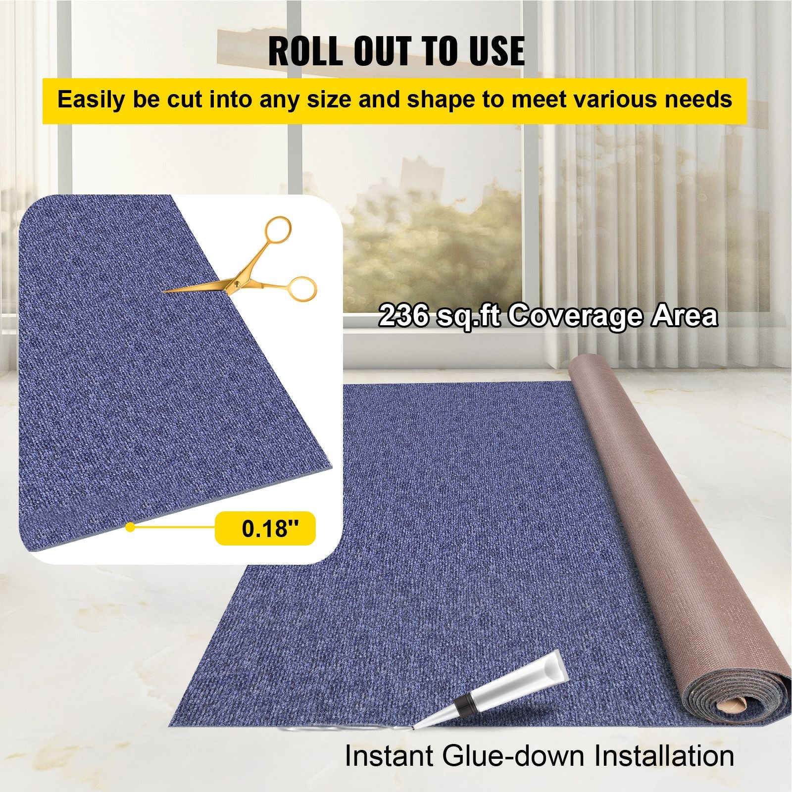 Deep Blue Marine Carpet 6 ft x 39.3 ft, Boat Carpet Rugs, Indoor Outdoor Rugs for Patio Deck Non-Slide TPR Water-Proof Back Outdoor Marine Carpeting Outdoor Carpet