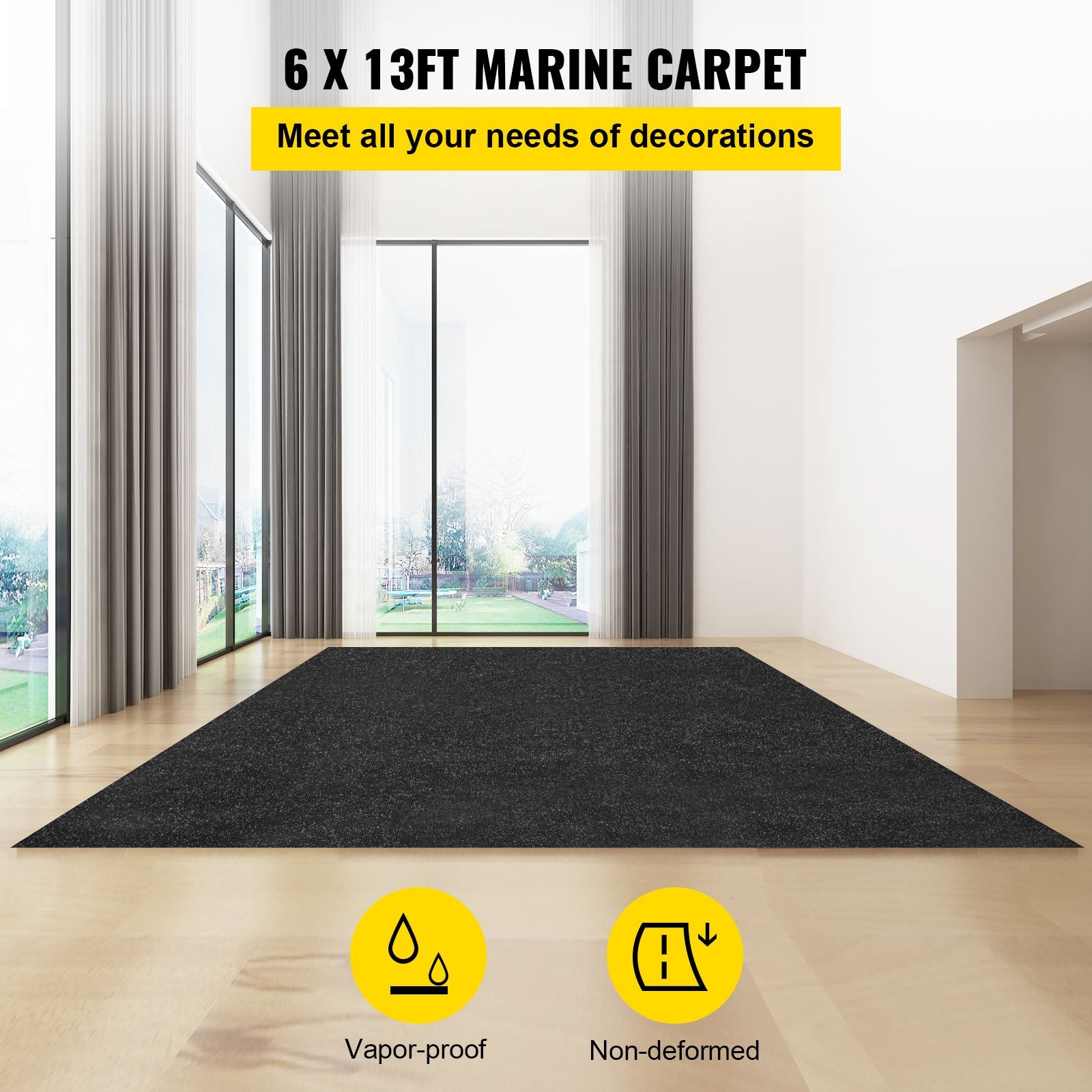 Bass Boat Carpet Cutpile Marine Carpet 6 x 13 ft Charcoal Black In/Outdoor