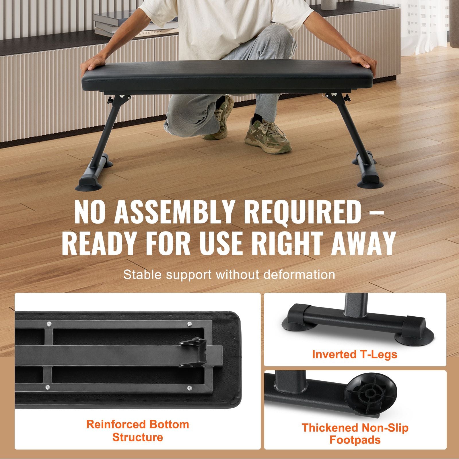 Flat Weight Bench, Foldable Strength Training Bench, Utility Workout Bench for Full Body Workout, 1000 LBS Press Bench for Home Gym Exercise, for Multi-Purpose Weight Training and Ab Exercises