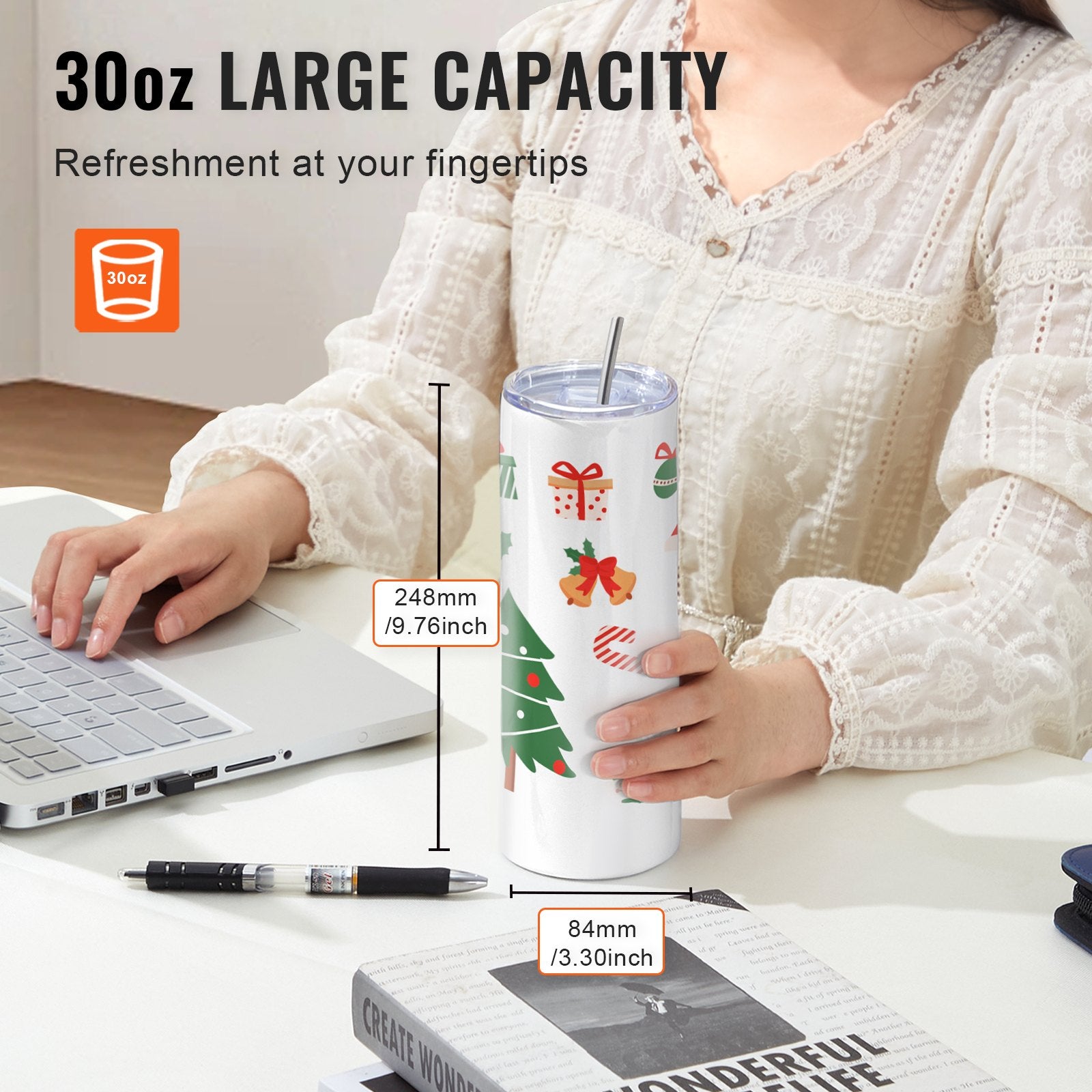 8 Pack Straight Sublimation Tumblers, 30 oz Blank Tumbler Bulk, Stainless Steel Double Wall Tumbler Cups with Straw, Lid, Brush, Base, Shrink Wrap, Gift Box, for Heat Press and Heat Transfer