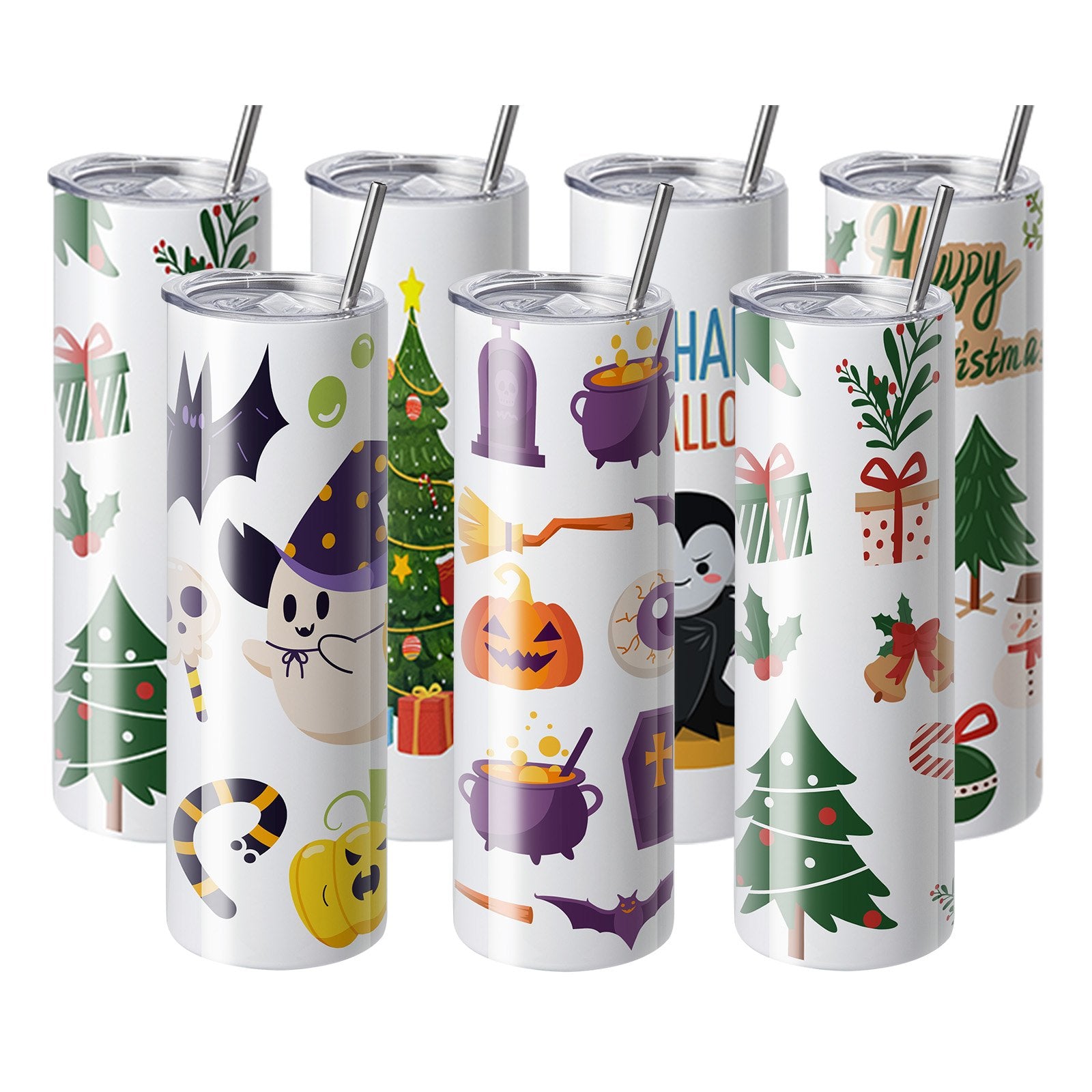 8 Pack Straight Sublimation Tumblers, 30 oz Blank Tumbler Bulk, Stainless Steel Double Wall Tumbler Cups with Straw, Lid, Brush, Base, Shrink Wrap, Gift Box, for Heat Press and Heat Transfer