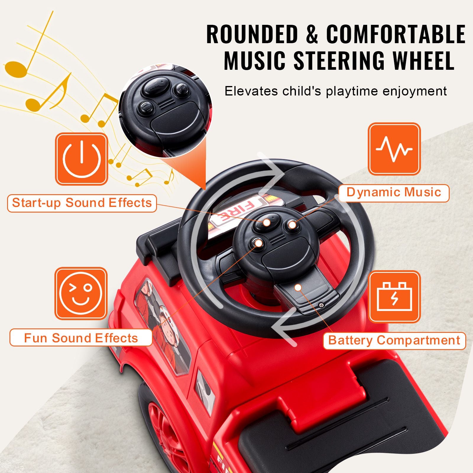 Toddler Ride On Push Car with Music Storage Red Ages 1-3 Years
