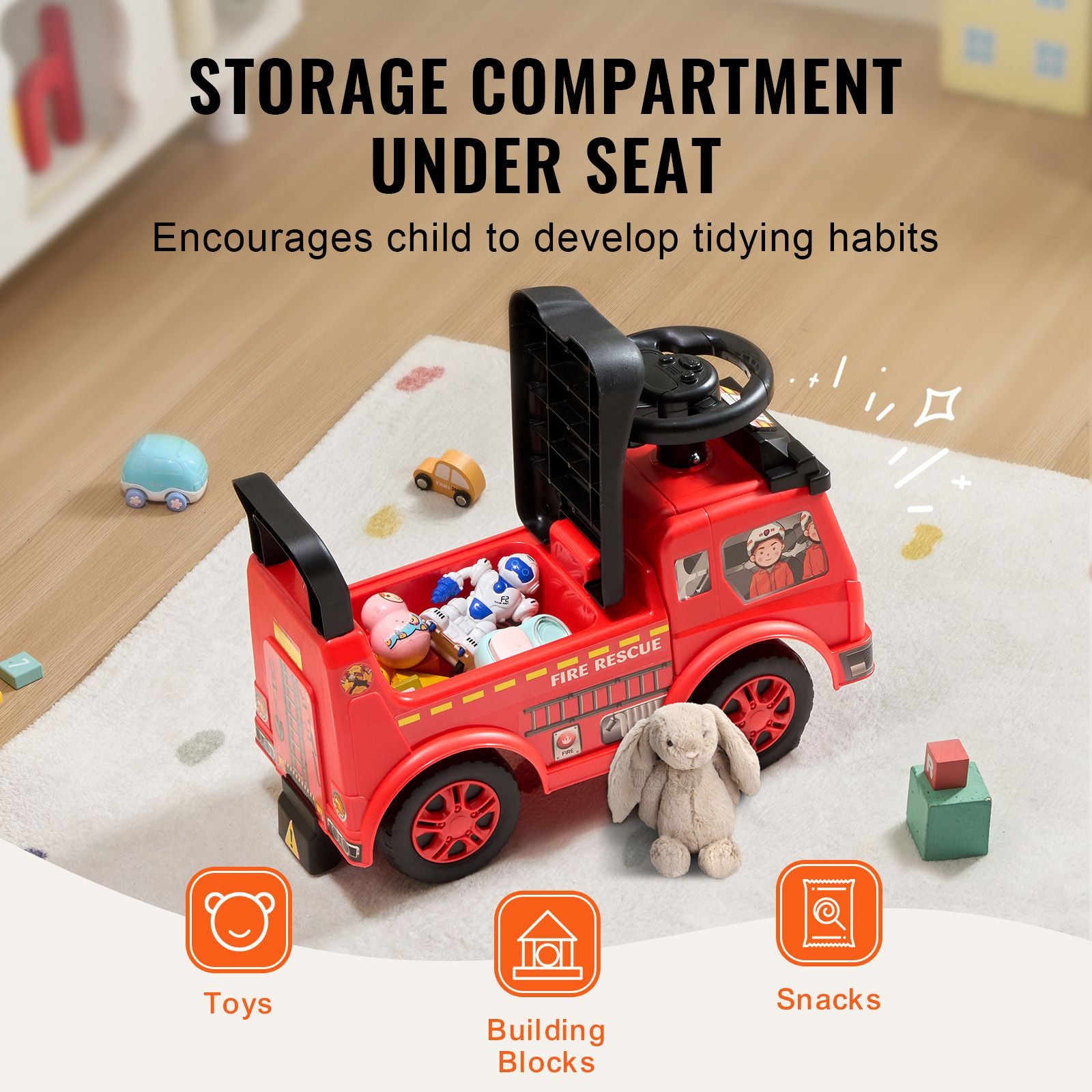 Toddler Ride On Push Car with Music Storage Red Ages 1-3 Years