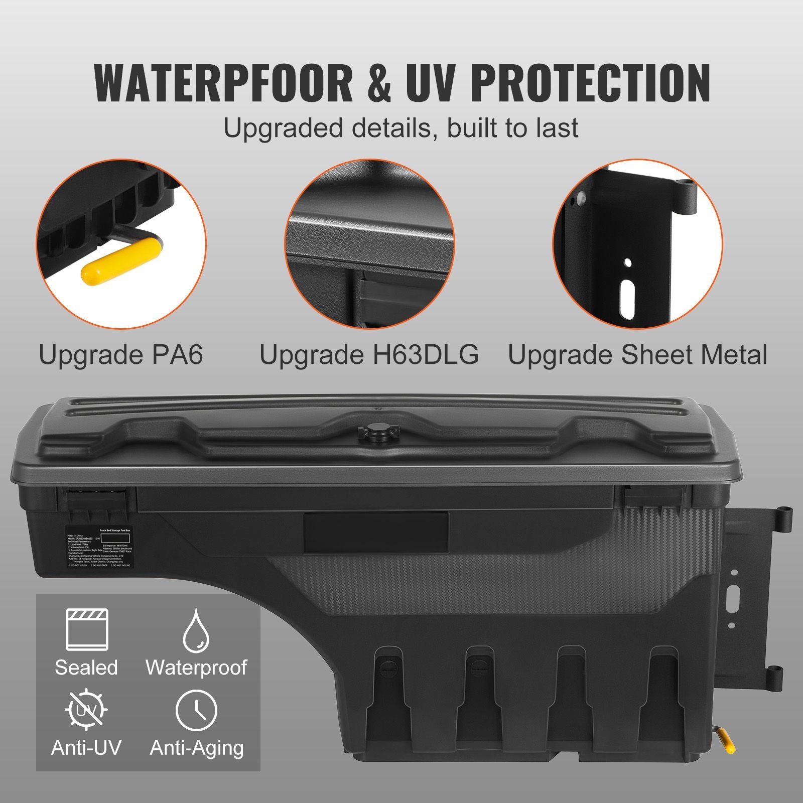 Truck Bed Swing Case Storage Box 25L Lockable Wheel Well Tool Box