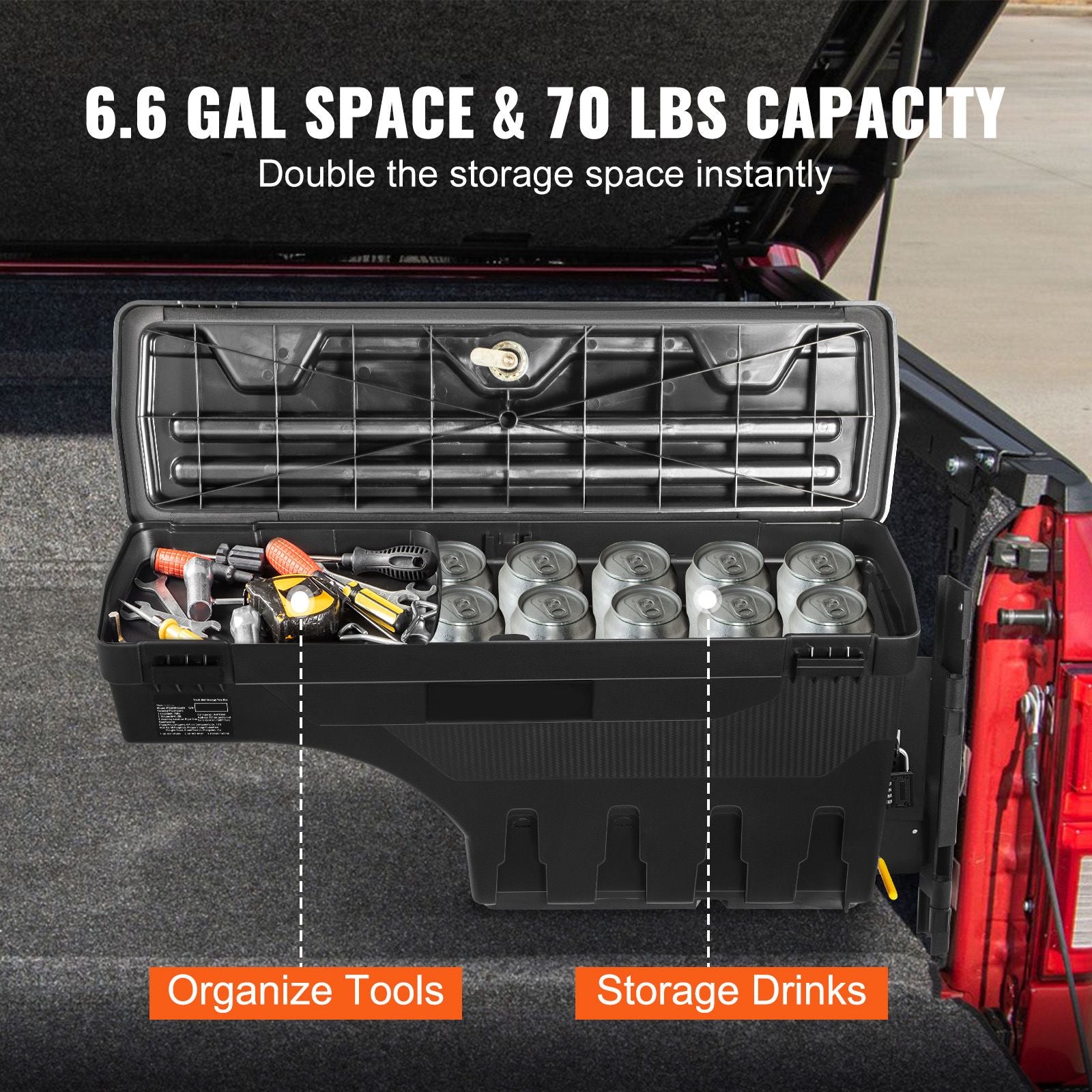 Truck Bed Swing Case Storage Box 25L Lockable Wheel Well Tool Box