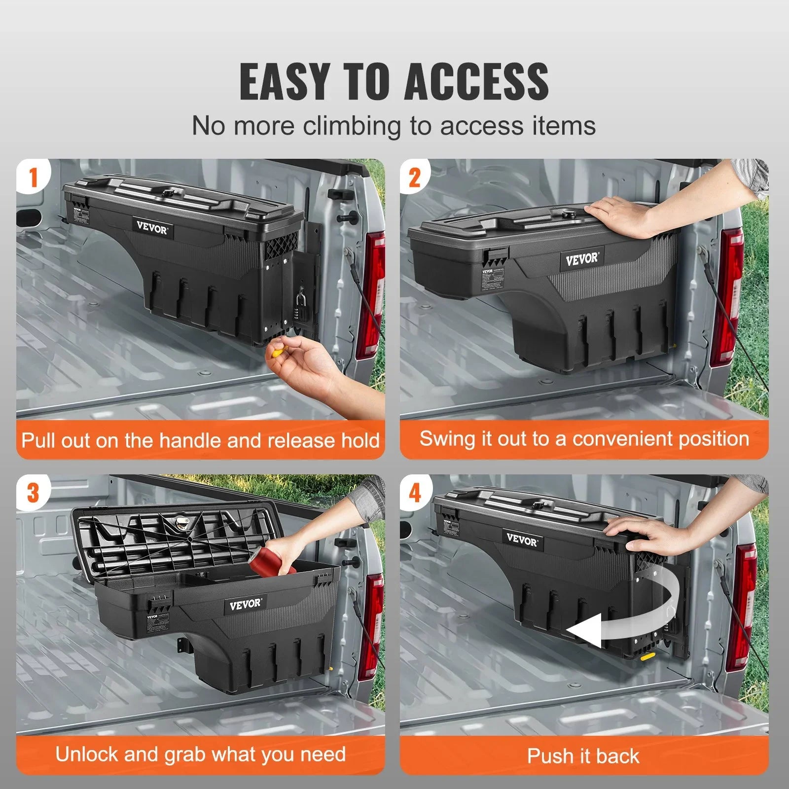 Truck Bed Storage Box, Lockable Swing Case with Password Padlock, 6.6 Gal/25 L ABS Wheel Well Tool Box, Waterproof and Durable, Compatible with Ford F-150 2015-2021, Passenger Side