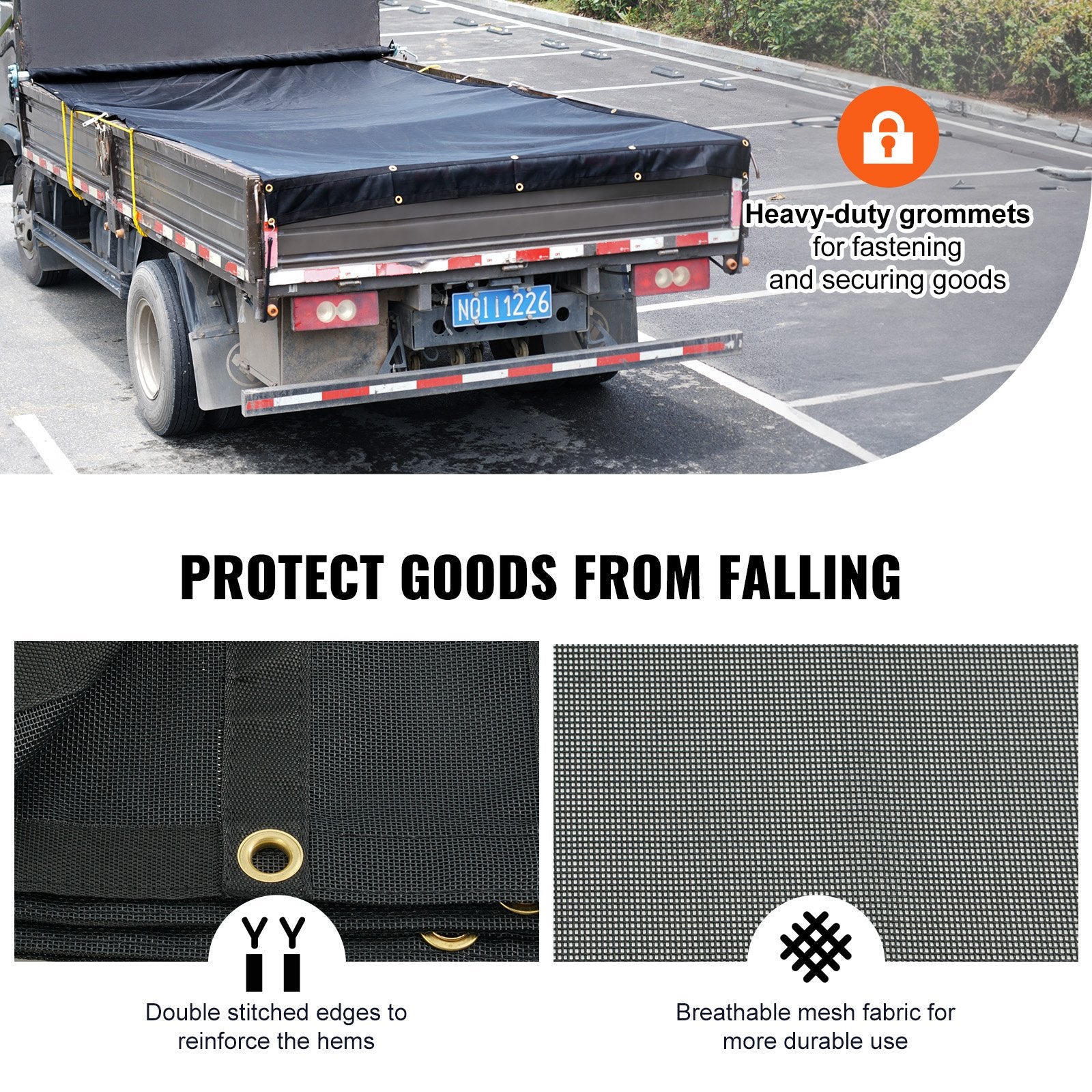 VEVOR Dump Truck Mesh Tarp, 5 x 14 ft, PVC Coated Black Heavy Duty Cover with 5.5
