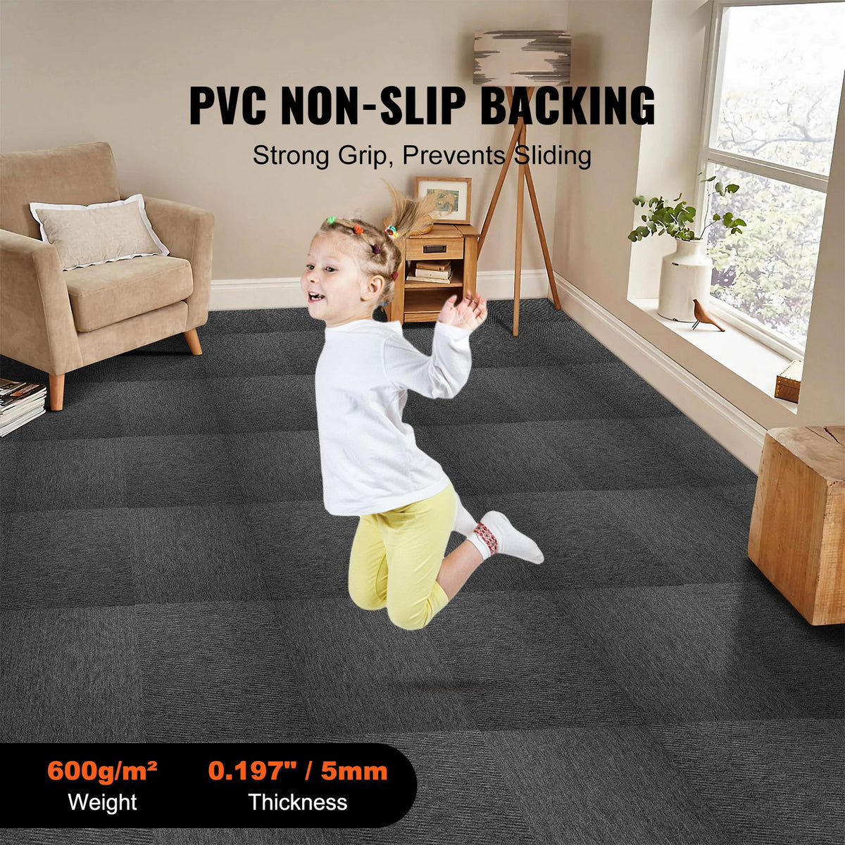 20PCS Reusable Carpet Tiles 20x20in Padded Carpet Squares Dark Gray