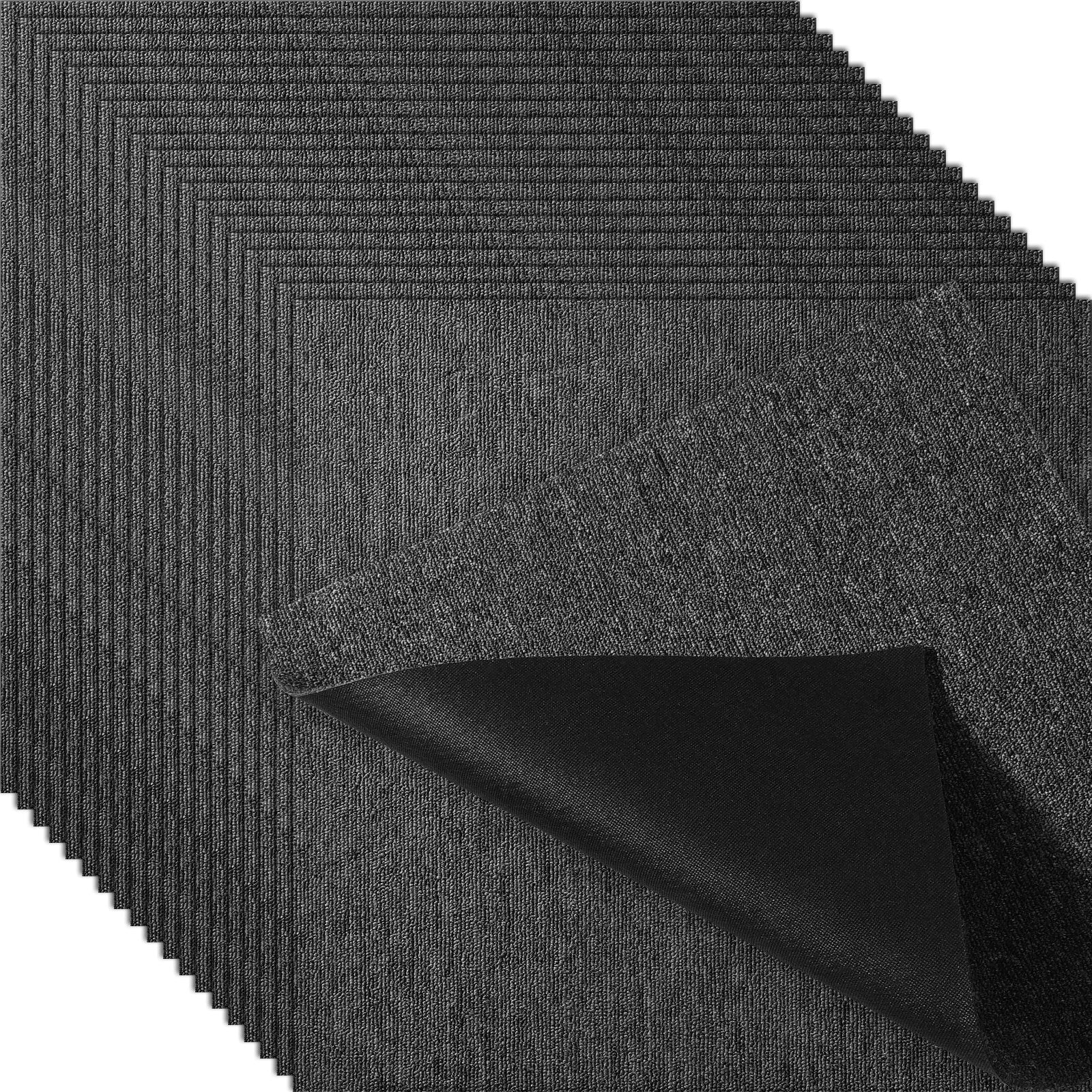 Carpet Tiles Reusable, 20"x 20" Carpet Squares With Padding Attached, Soft Padded Carpet Tiles, Easy Install DIY for Bedroom Living Room Indoor Outdoor (20 Tiles, Dark Gray)